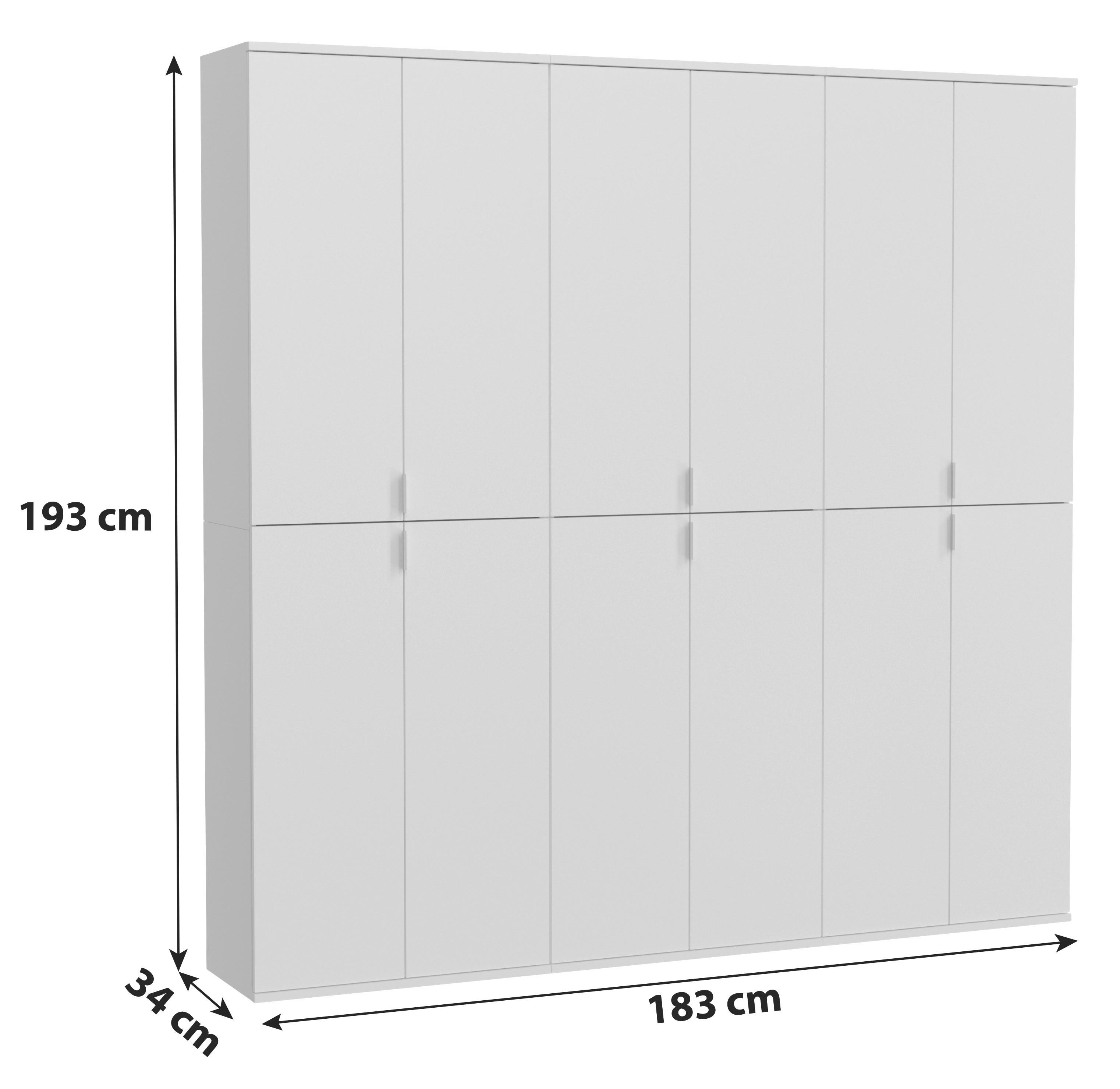 Drehtürenschrank Projekt X ca. 183x193 cm Weiß - Chromfarben/Weiß Hochglanz, MODERN, Holzwerkstoff/Metall (183/193/34cm) - MID.YOU