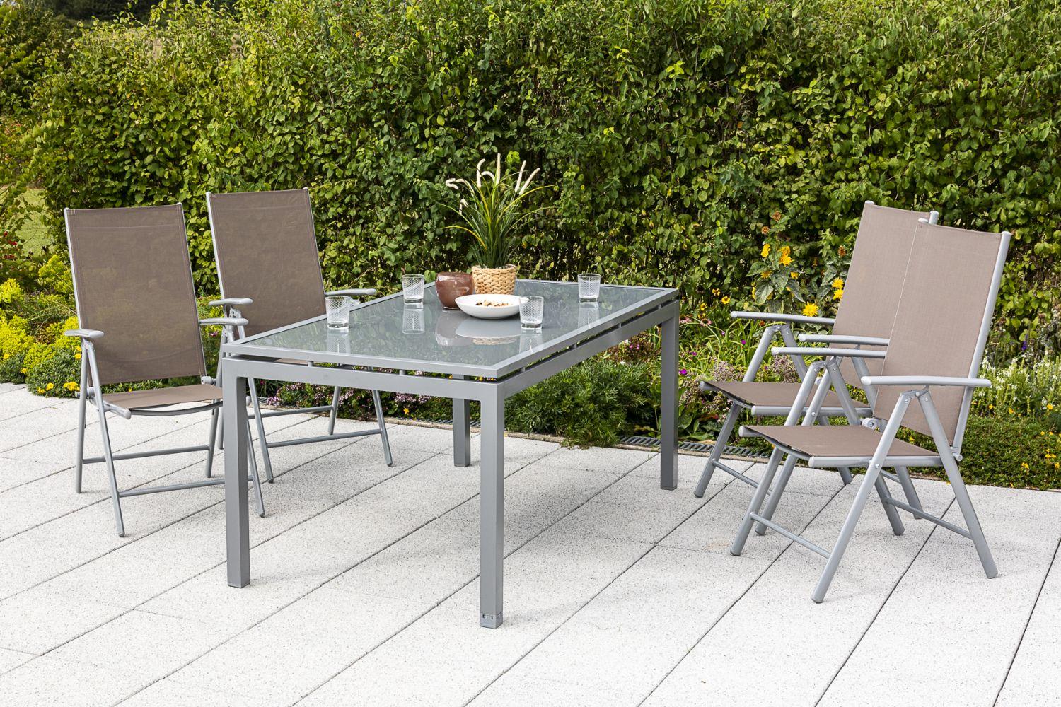 Gartensessel Amalfi klappbar verstellbar Metall/Textil - Taupe/Silberfarben, ROMANTIK / LANDHAUS, Textil/Metall (57/108/65cm) - Gardenson