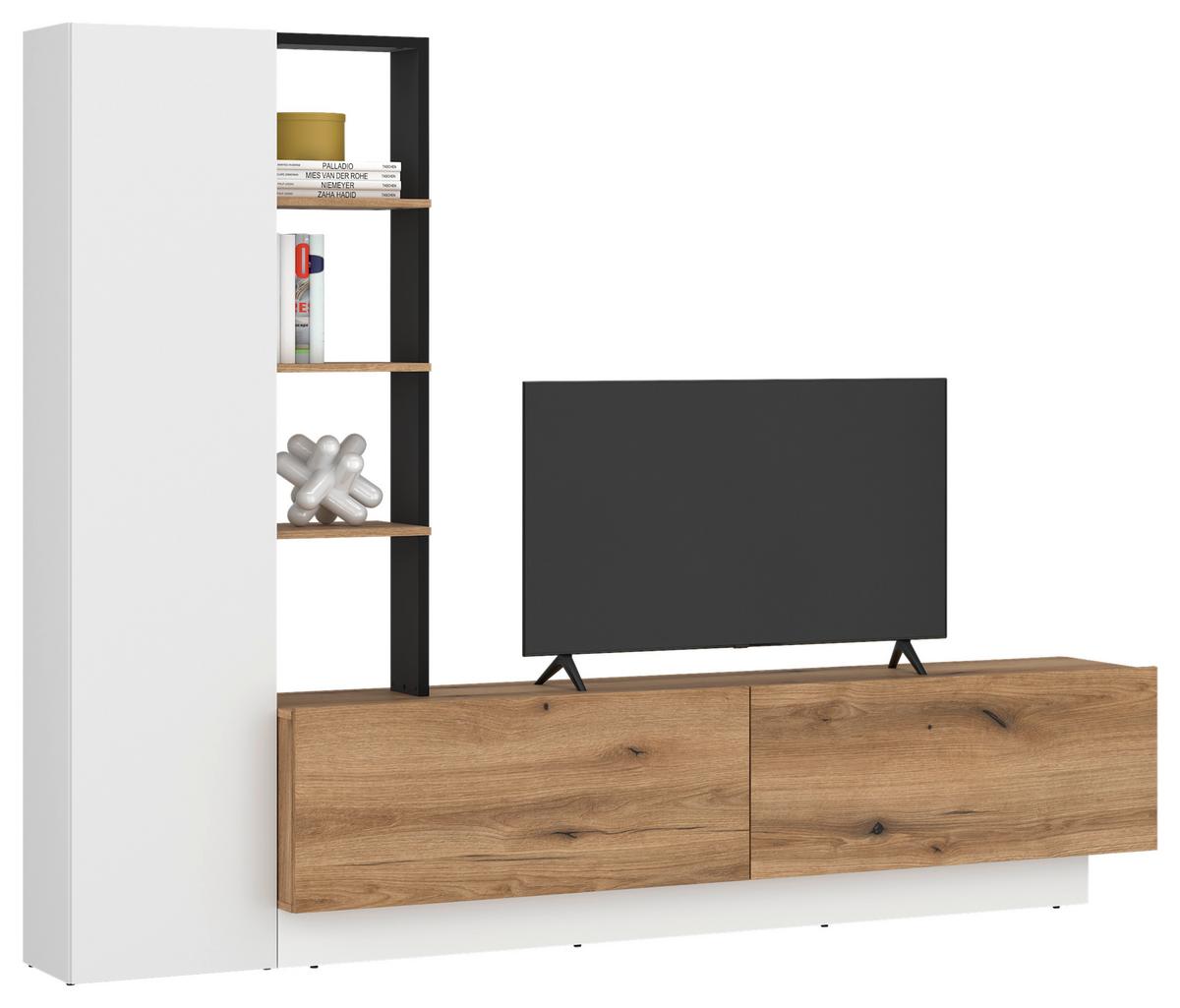 Ansamblu mobilier camera de zi TEVISA - alb/culoare lemn stejar, Modern, material pe bază de lemn (230/180/41,6cm) - Modern Living