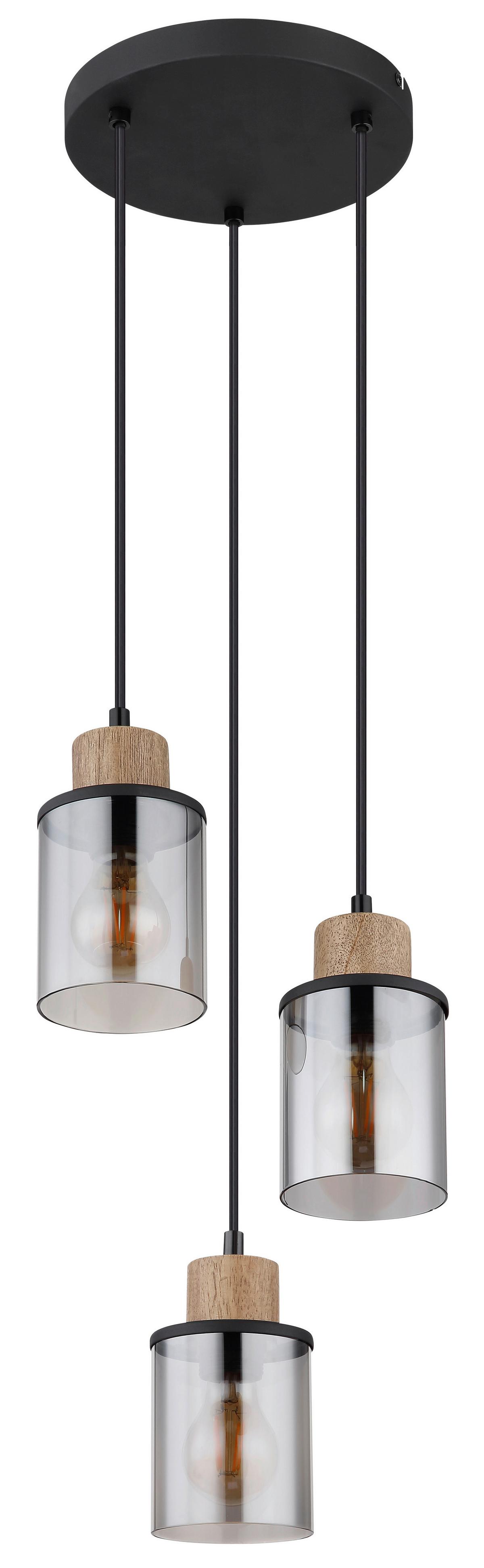 Hängeleuchte Reid max. 15 Watt - Dunkelbraun/Schwarz, Glas/Holz (27/120cm) - Globo