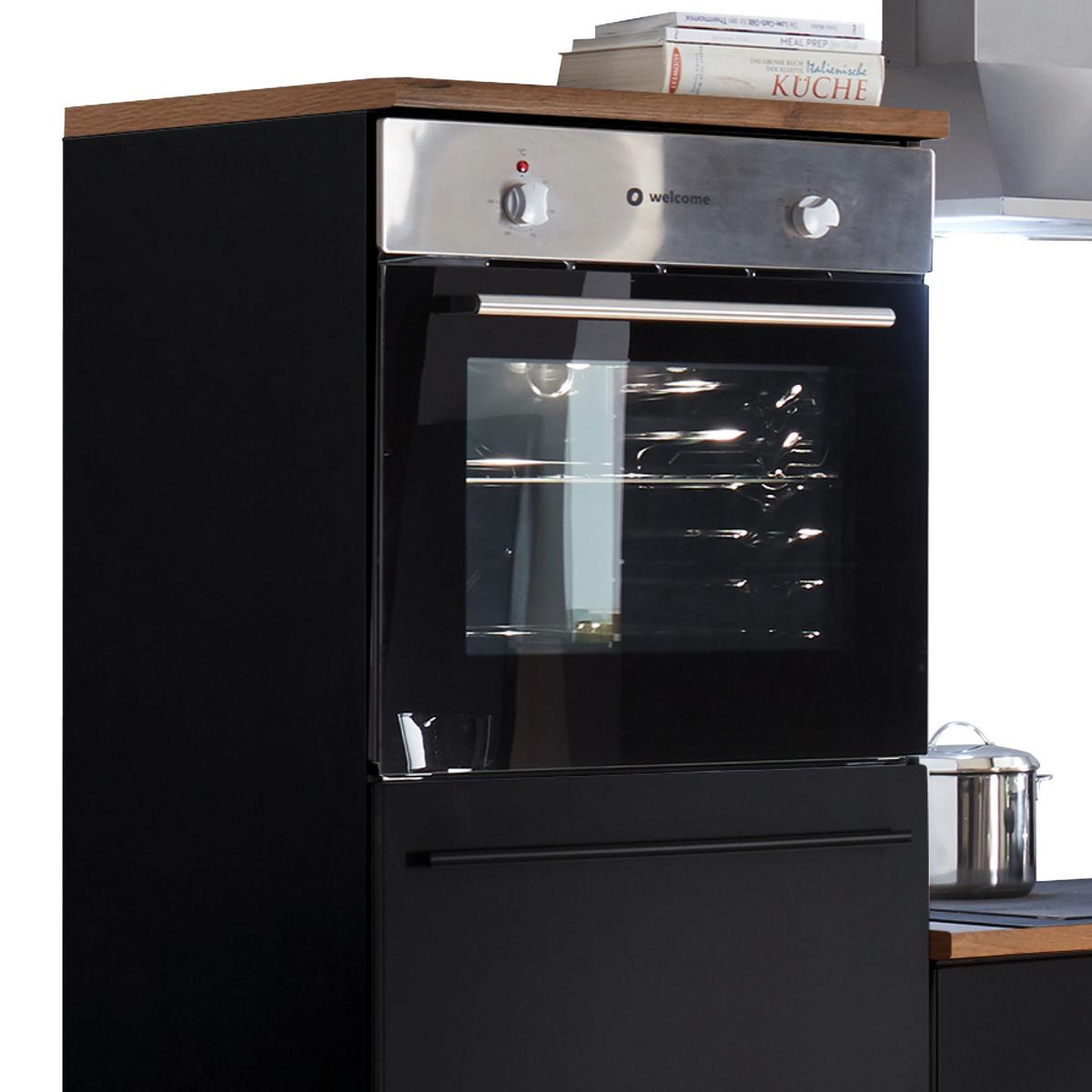 Küchenblock Jazz mit Geräten ca. 260 cm Schwarz - Eichefarben/Schwarz, LIFESTYLE, Holzwerkstoff/Kunststoff (260cm) - P & B