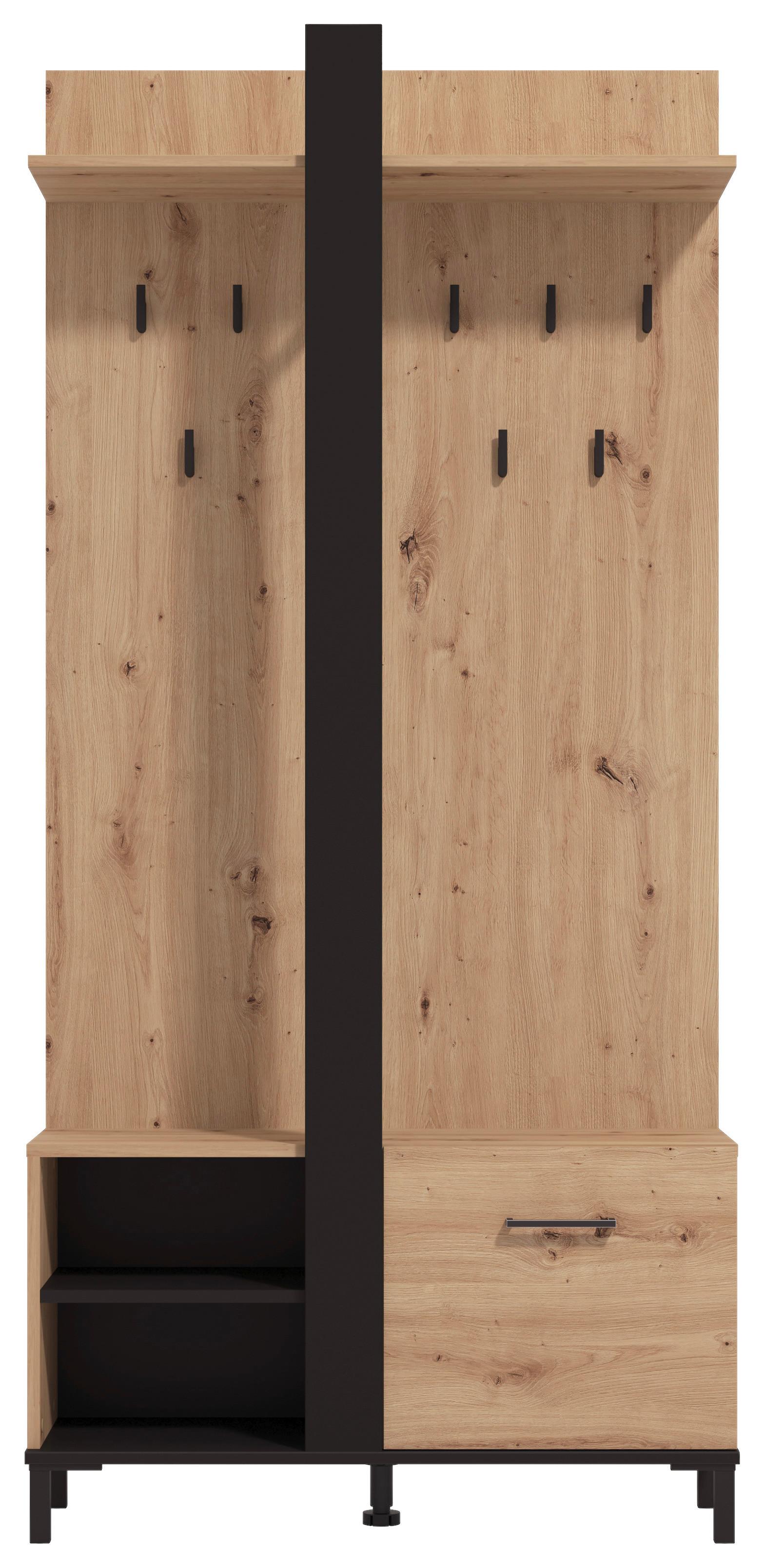 Előszobafal Capitello - fekete/Artisan tölgy, Modern, faalapú anyag (89,5/191/33cm)