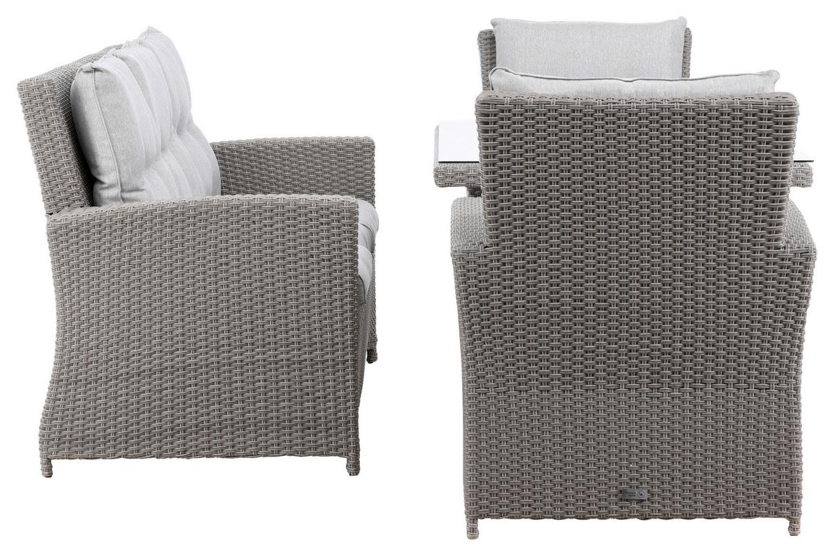 Dining-Loungeset Brentwood Grau, Kunststoffgeflecht - Grau, KONVENTIONELL, Glas/Kunststoff - Gardenson