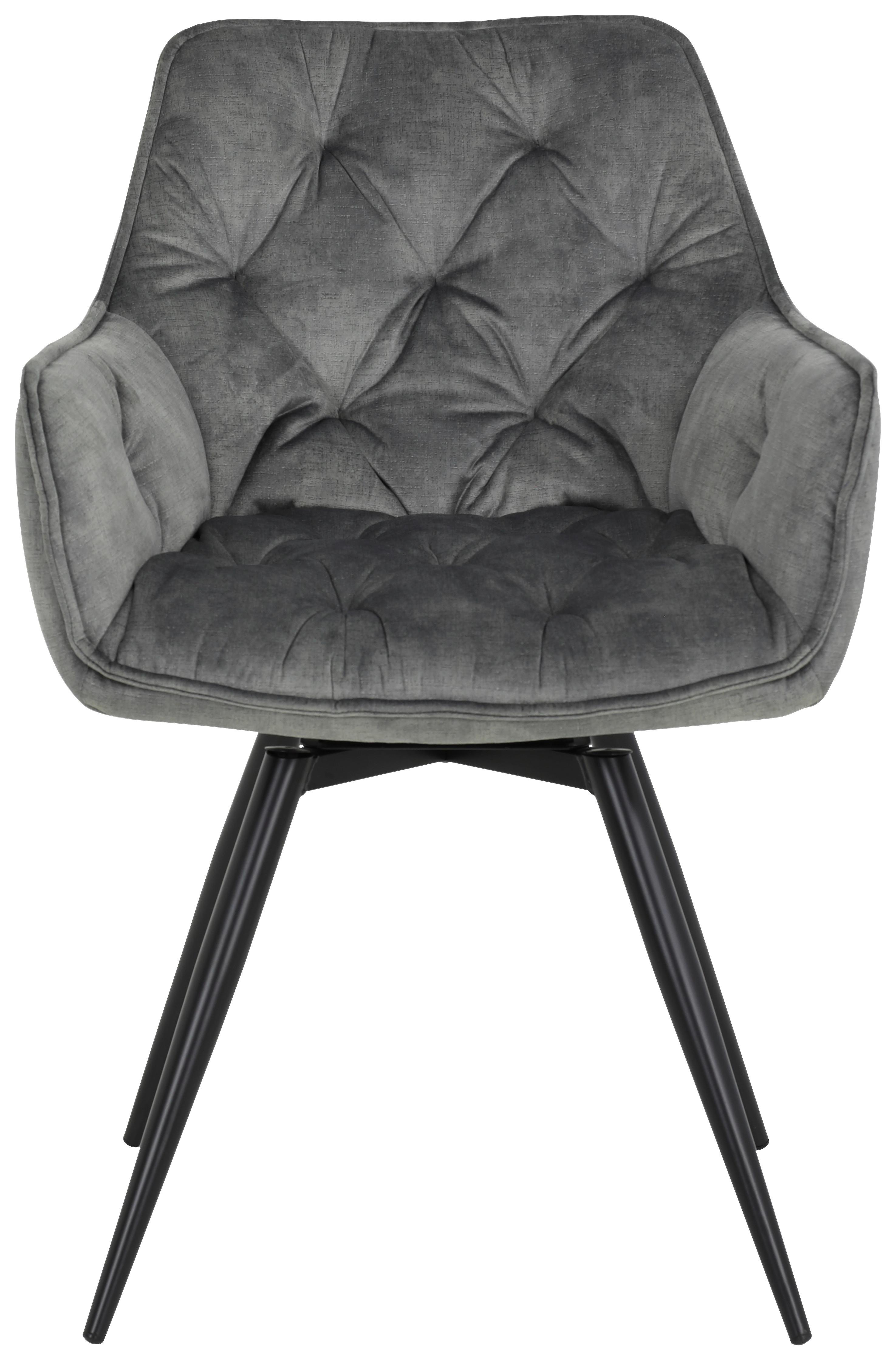 Armlehnstuhl Florentina Grau Samt gepolstert 2er-Set - Schwarz/Grau, MODERN, Textil/Metall (56/82/63cm) - MID.YOU