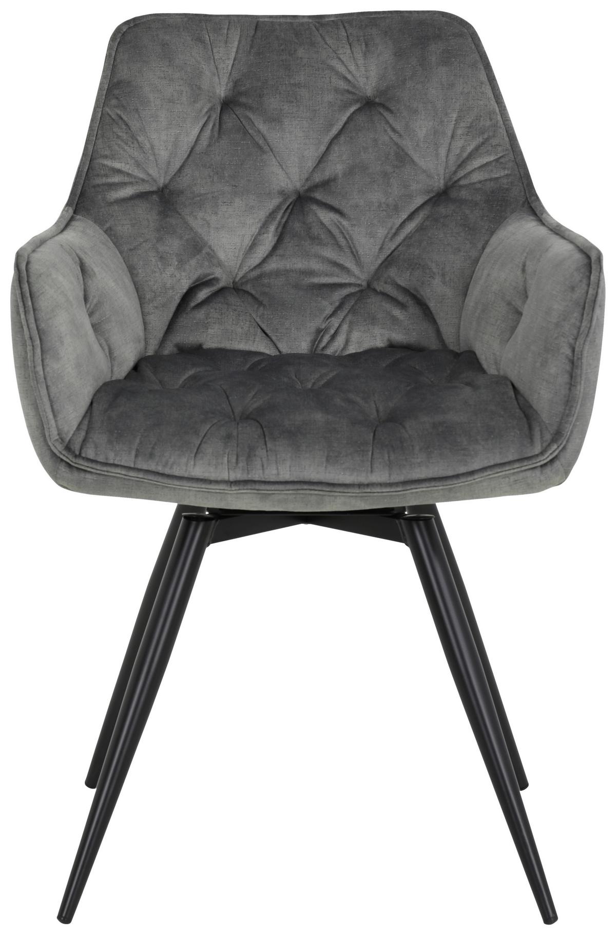 Armlehnstuhl Florentina Grau Samt gepolstert 2er-Set - Schwarz/Grau, MODERN, Textil/Metall (56/82/63cm) - MID.YOU