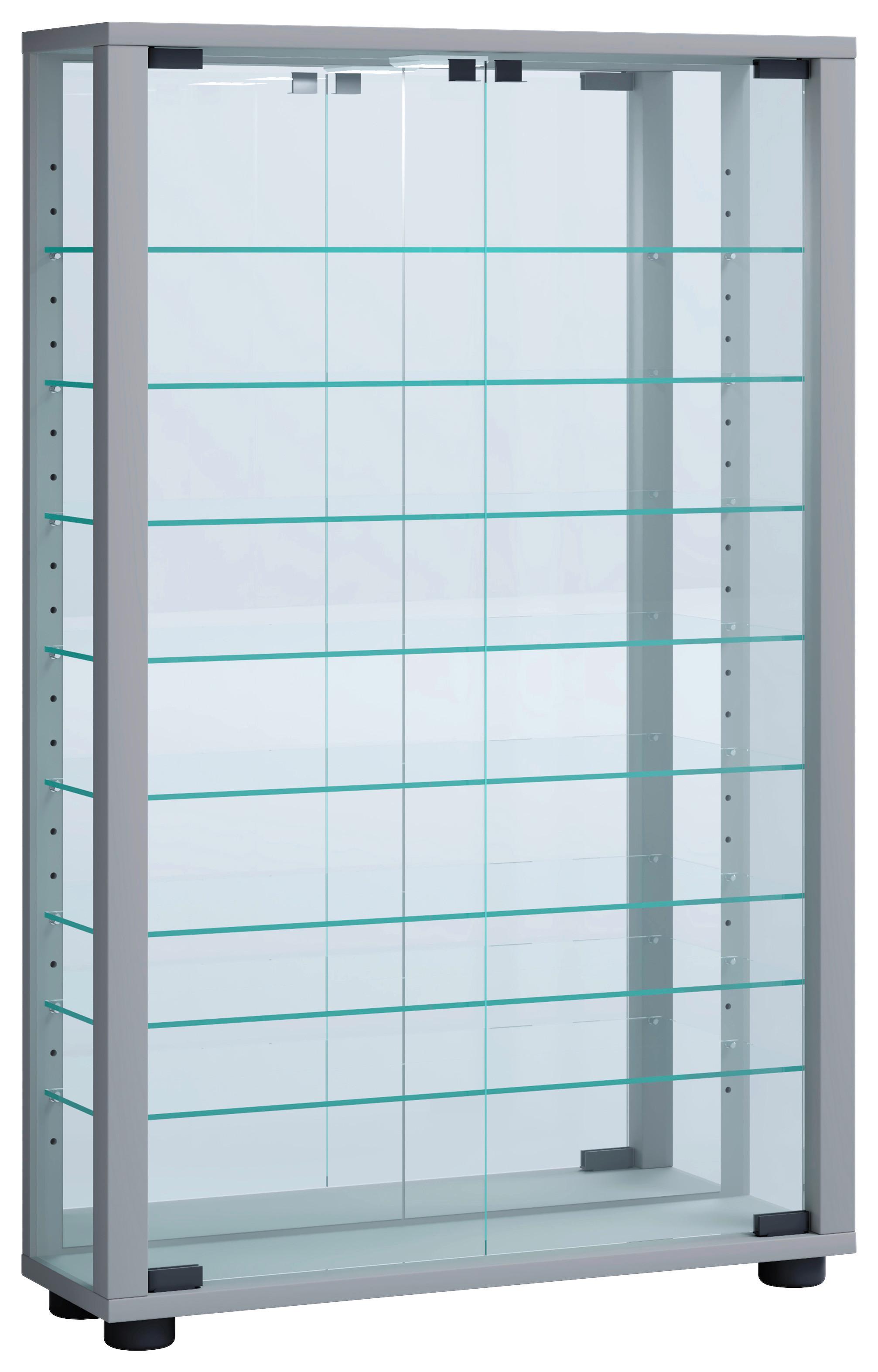 Hängevitrine Vitrosa ca. 59x91x18 cm Silberfarben - Silberfarben/Schwarz, MODERN, Glas/Holzwerkstoff (59/91,3/18cm) - MID.YOU