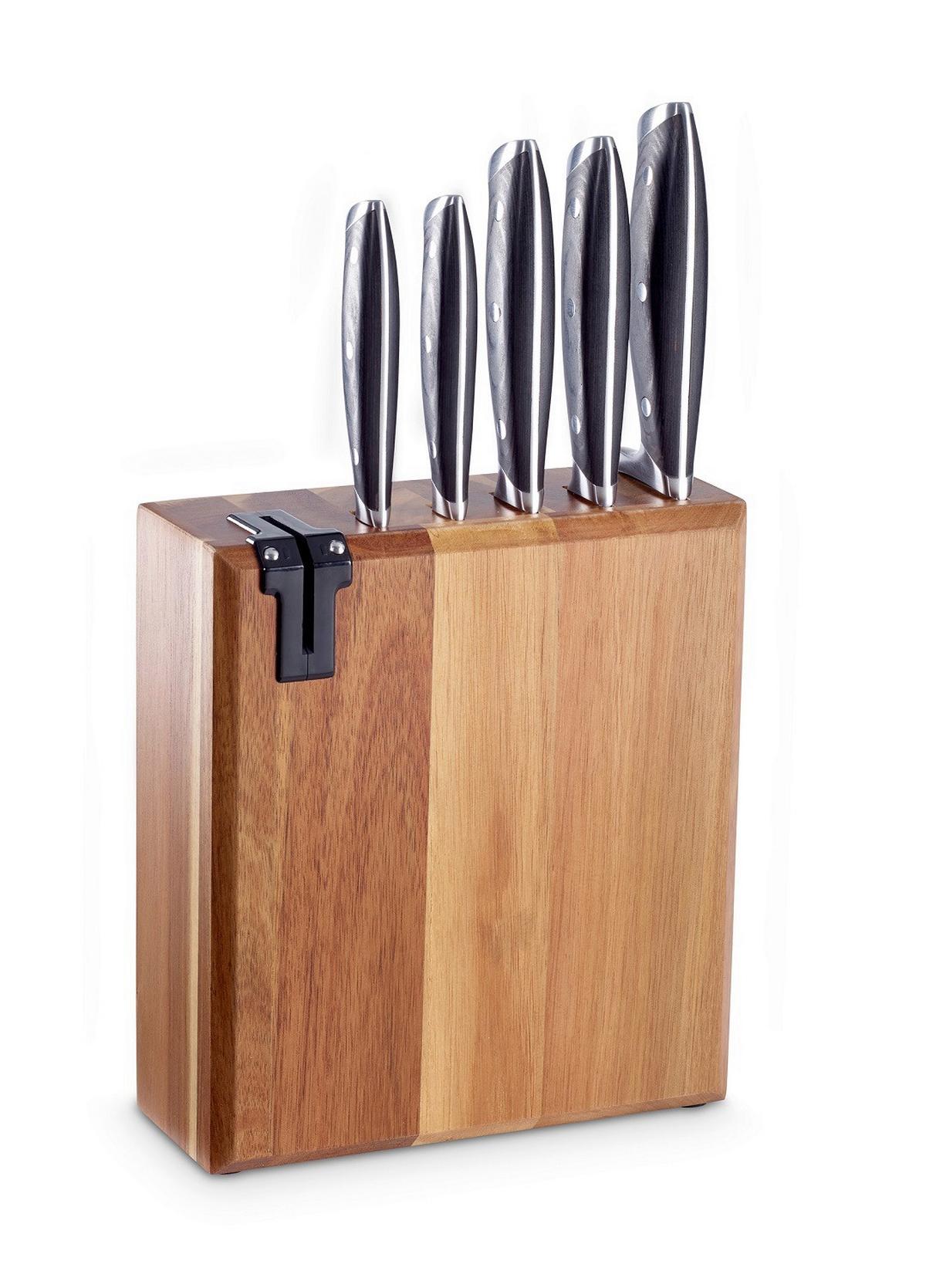 Messerblock Fabius aus Akazie, 6-teilig - Braun, MODERN, Holz/Metall (24,5/9,5/36,4cm) - Echtwerk