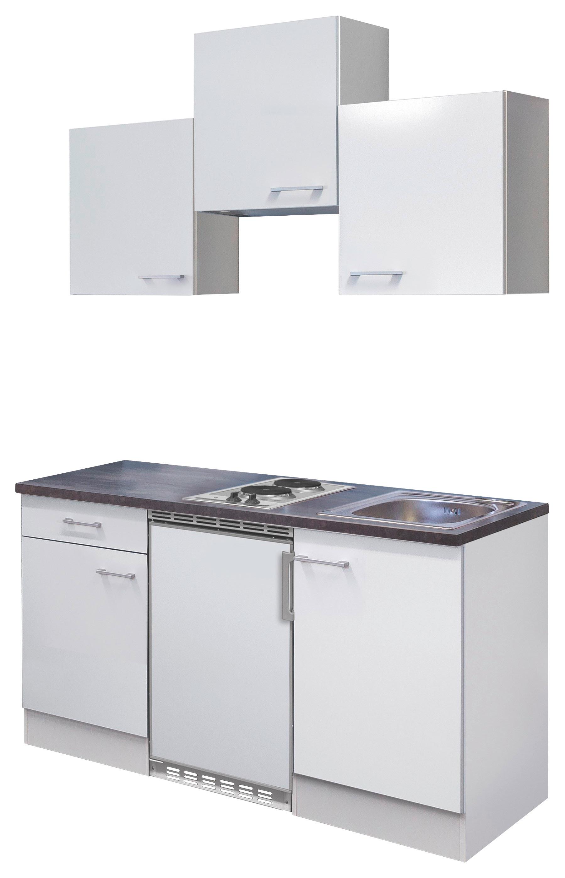 Miniküche Lucca m. Geräten B: ca. 150cm Weiß - Graubraun/Alufarben, KONVENTIONELL, Holzwerkstoff/Kunststoff (150cm)