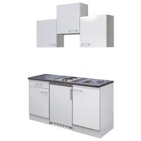 Miniküche Lucca m. Geräten B: ca. 150cm Weiß - Graubraun/Alufarben, KONVENTIONELL, Holzwerkstoff/Kunststoff (150cm)