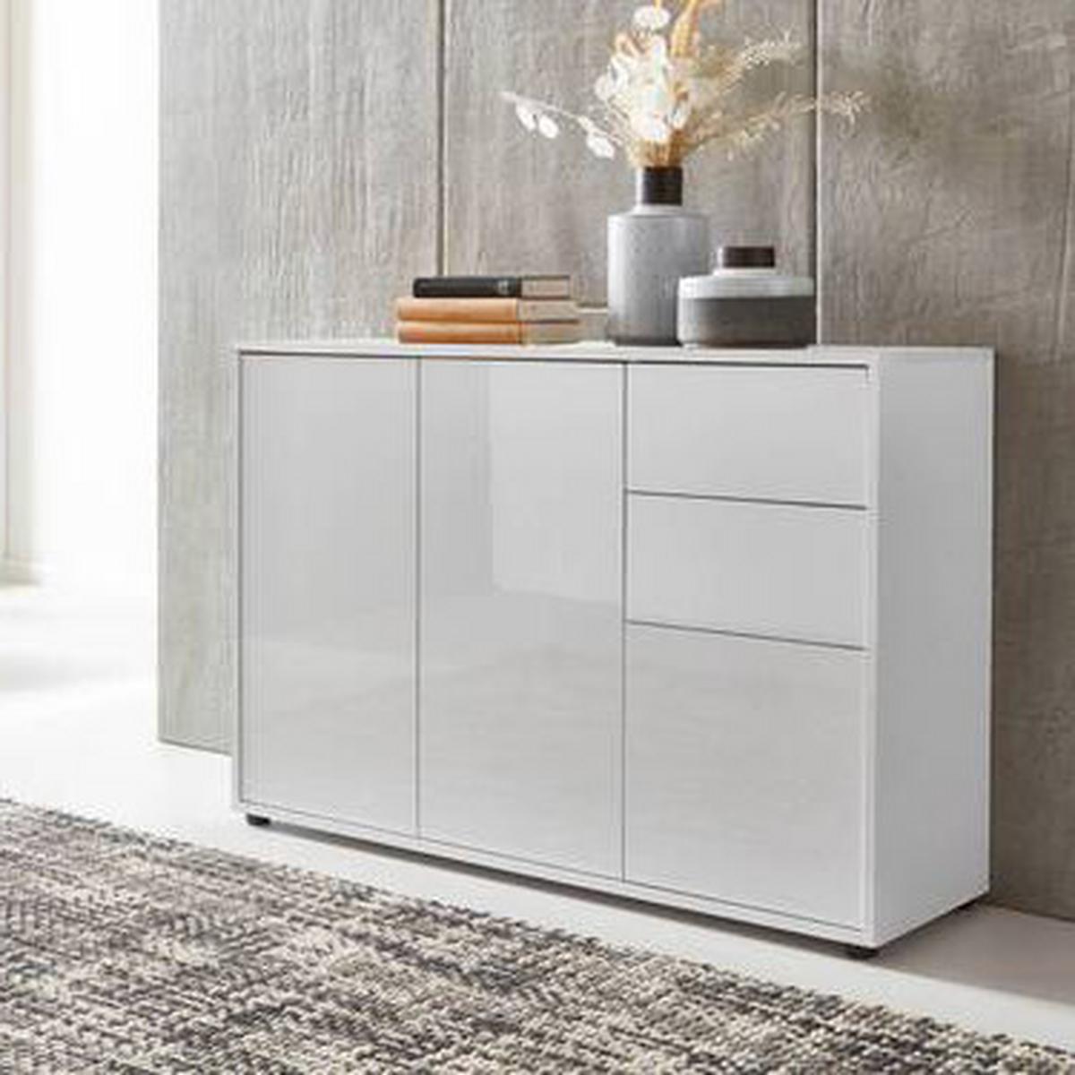 Kommode Mailand Typ 10 Weiß ca. 105,5x73x33cm - Weiß Hochglanz/Schwarz, MODERN, Holzwerkstoff/Kunststoff (105,5/73/33cm) - MID.YOU