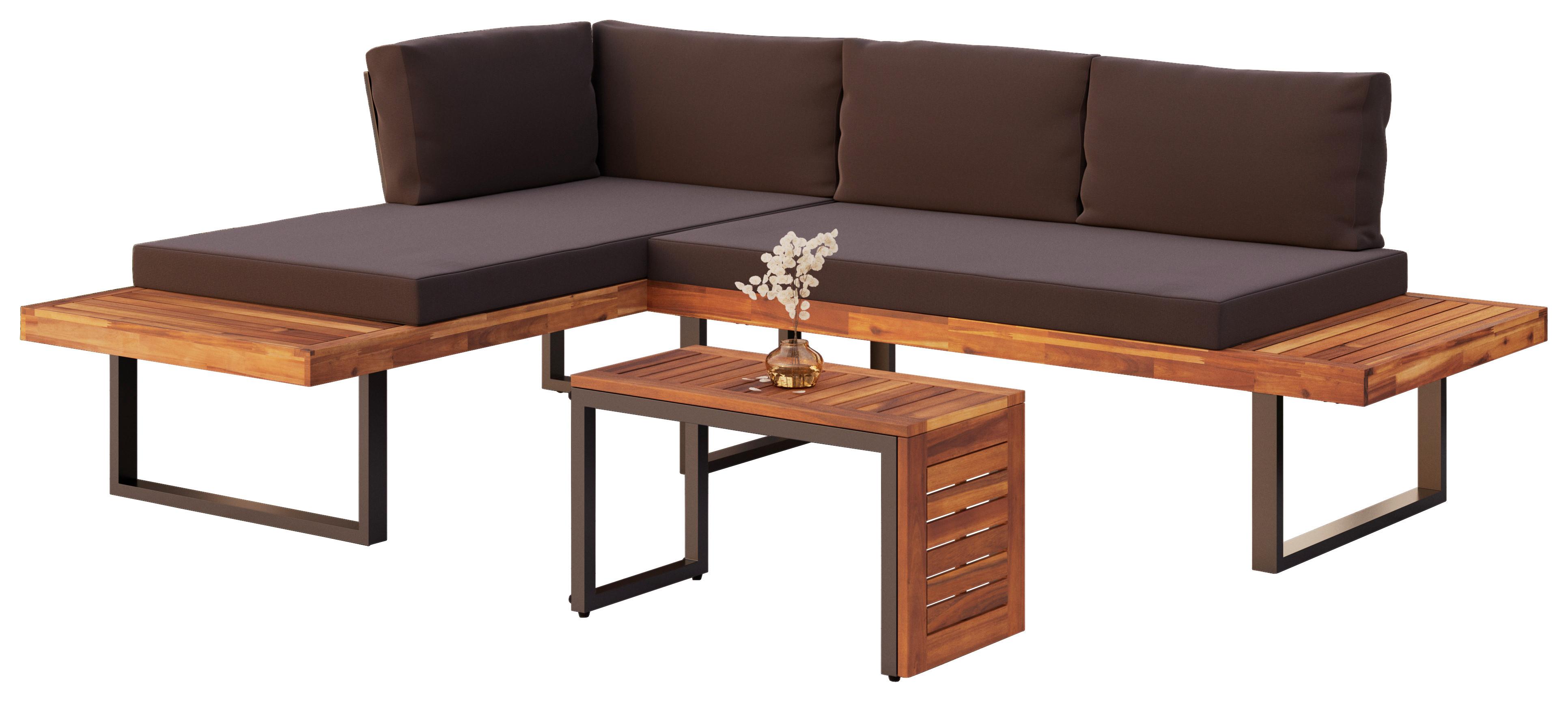 Lounge Garnitura Salerno, Siva, Naravna, 3-Delno - siva, Moderno, kovina/les (175/71,5/140cm) - Beldano