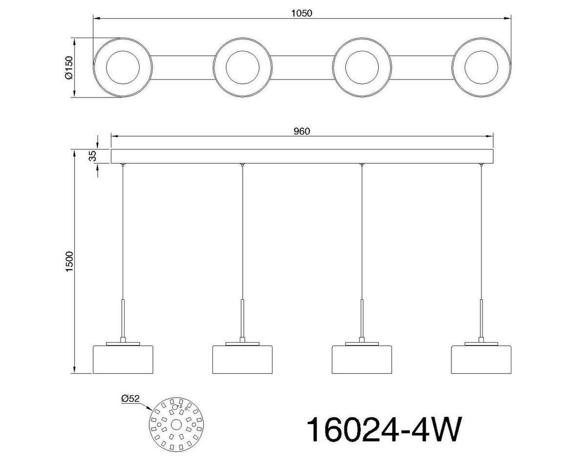LED-HÄNGELEUCHTE 16024-4W  BELINDA - Klar/Weiss, Konventionell, Glas/Kunststoff (105/15/150cm) - Globo