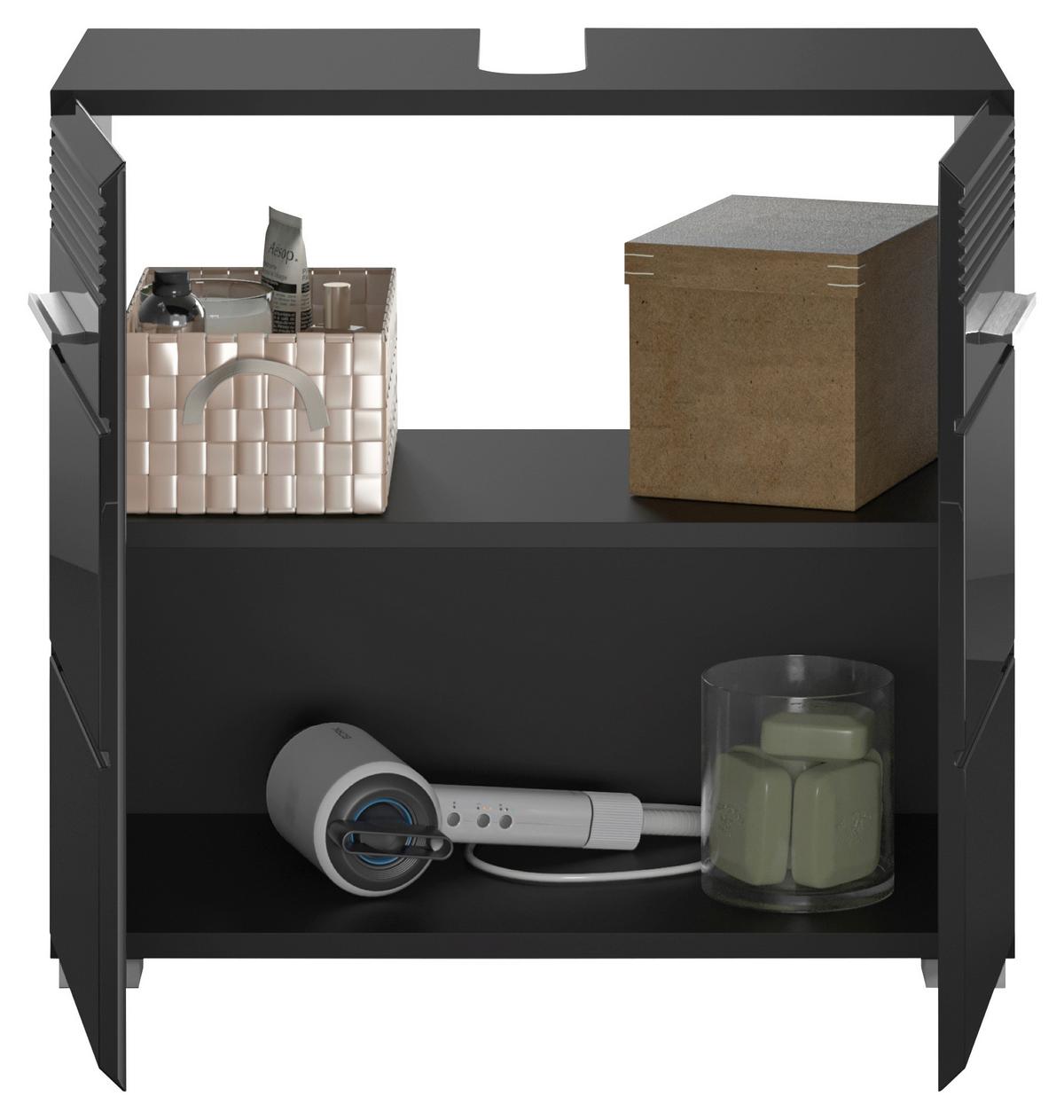 Waschbeckenunterschrank Linus ca. 60x56 cm Schwarz - Schwarz Hochglanz/Schwarz, MODERN, Holzwerkstoff/Kunststoff (60/56/34cm) - MID.YOU