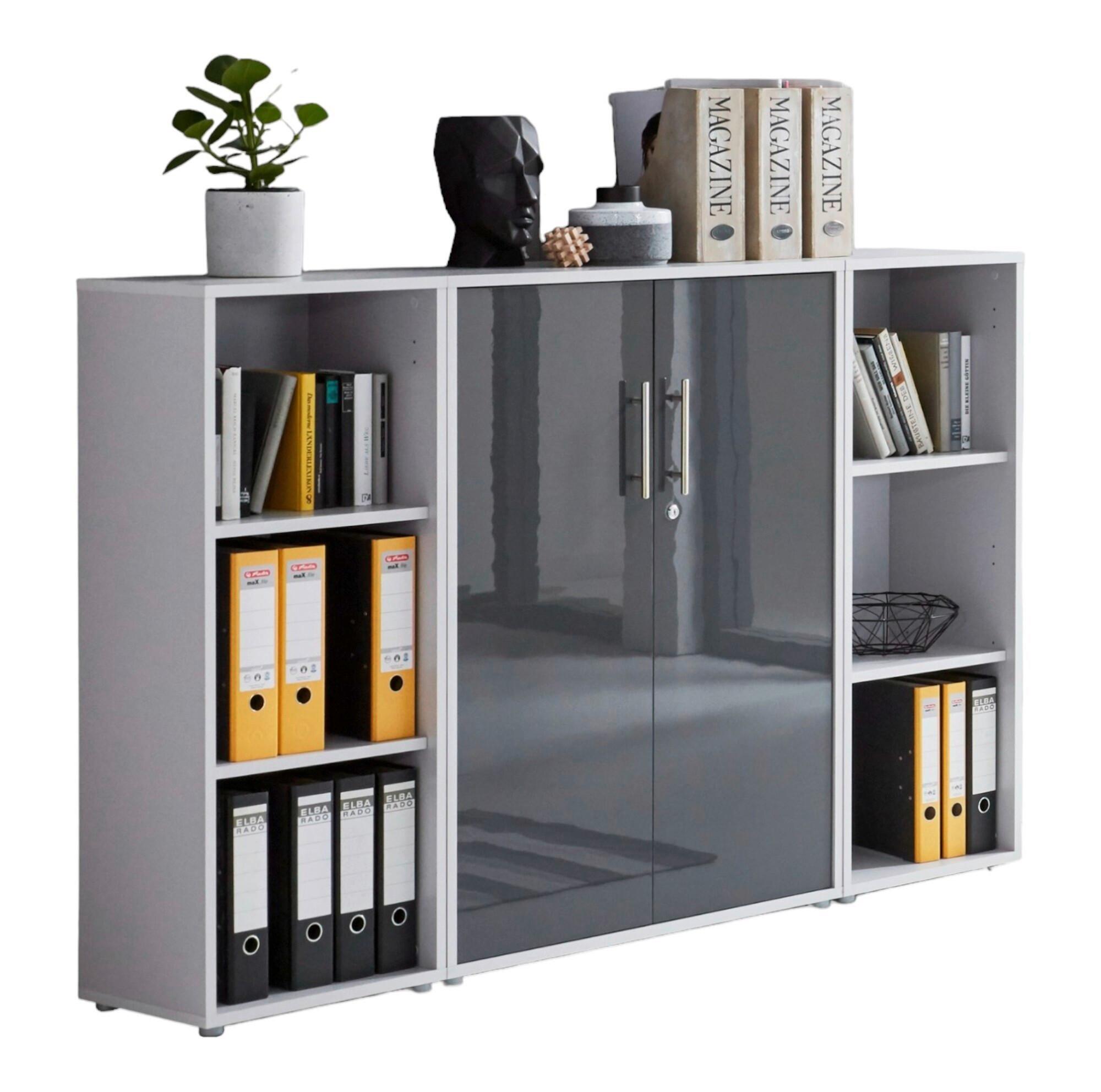 Aktenschrank Office Edition Sw Set 2 niedrig Grau/Anthrazit - Anthrazit Hochglanz/Grau, MODERN, Holzwerkstoff (173/114/33cm) - MID.YOU