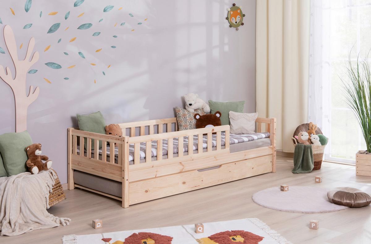 Hausbett Lou m. Zusatzbett ca. 100x200 cm Holz - Naturfarben/Weiß, MODERN, Holz/Textil (100/200cm) - MID.YOU