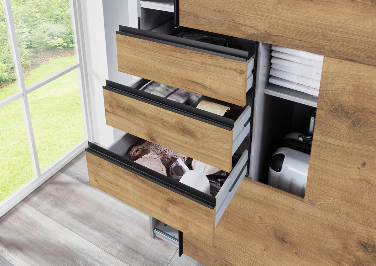 Schwebetürenschrank Saigon ca. 270x210 cm Eichefarben - Klar/Eichefarben, MODERN, Glas/Holzwerkstoff (270/208/64cm) - MID.YOU