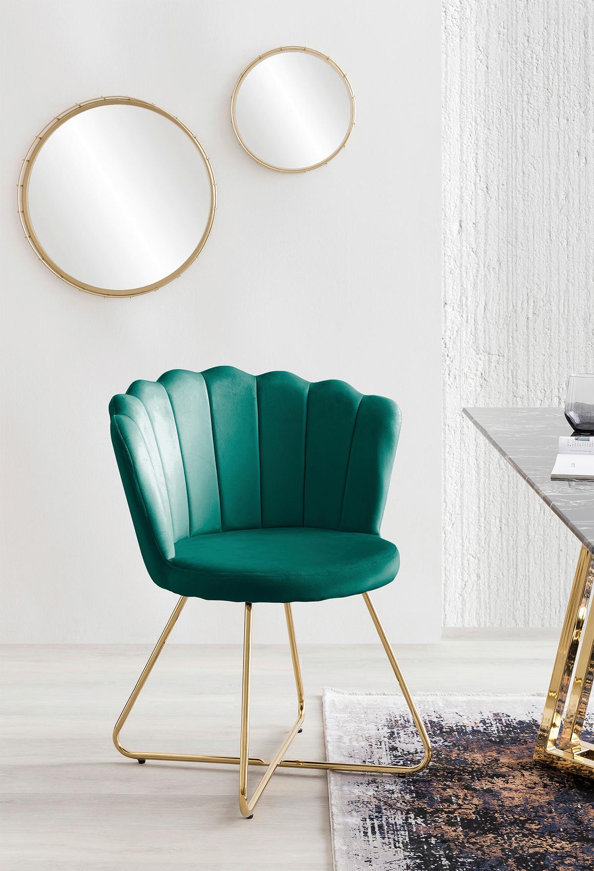 Set Stolov Samt, Zelena, 2-Delni - zlate barve/zelena, Moderno, kovina/tekstil (69,5/85/66cm) - Livetastic