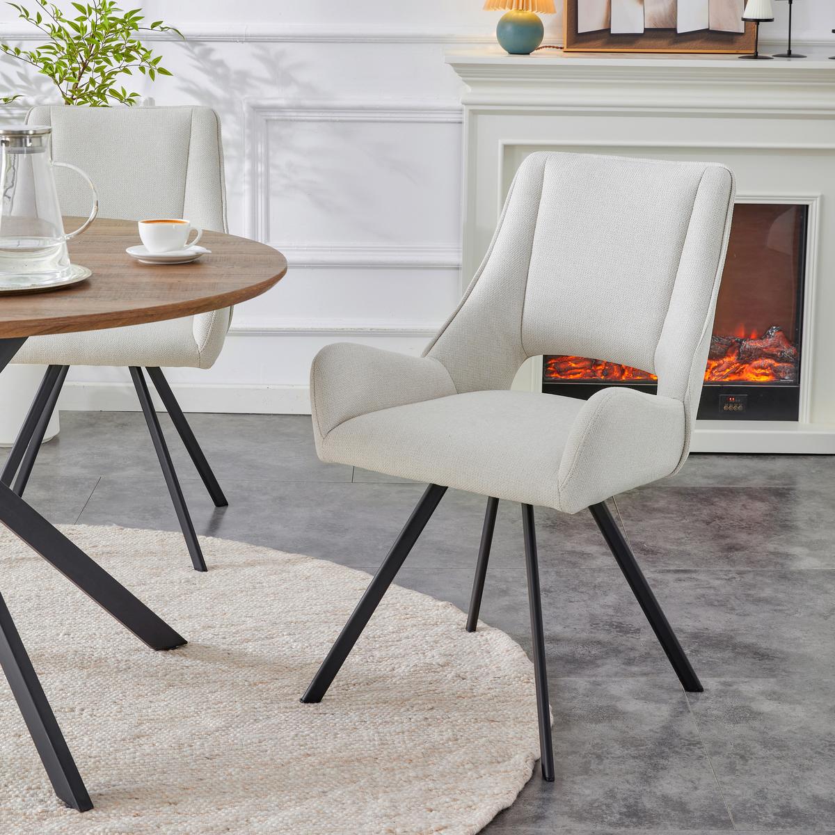 STUHL-SET HELEN - Creme/Schwarz, Modern, Textil/Metall (56/91/63cm) - MID.YOU