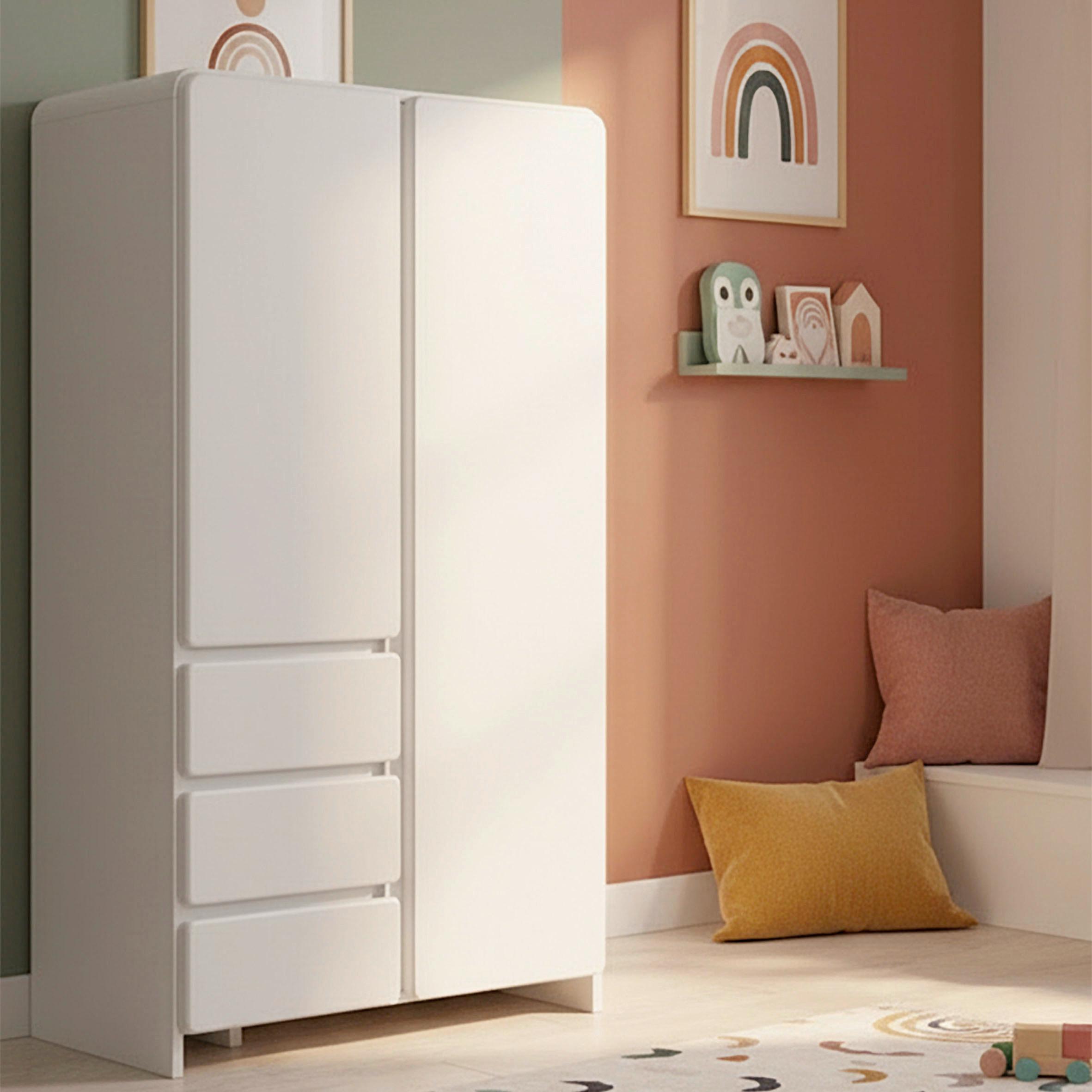 Kinderkleiderschrank Elio Weiß ca. 95x180x56 cm - Weiß, MODERN, Holzwerkstoff (95/180/56cm) - Bessagi Kids