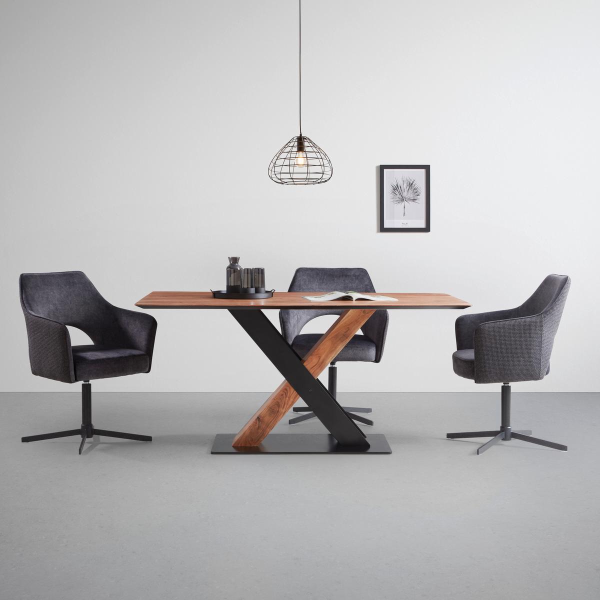 Esstisch Blade in Schwarz/Akaziefarben - Schwarz/Akaziefarben, Modern, Holz/Metall (160/90/76cm) - Zandiara