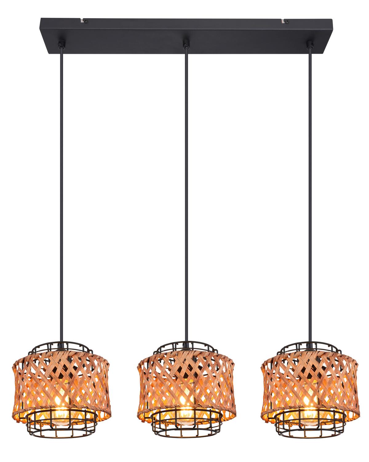 Viseća Svjetiljka 15668-3h - tamno smeđa/crna, Natur, metal/prirodni materijali (17/120cm) - Globo