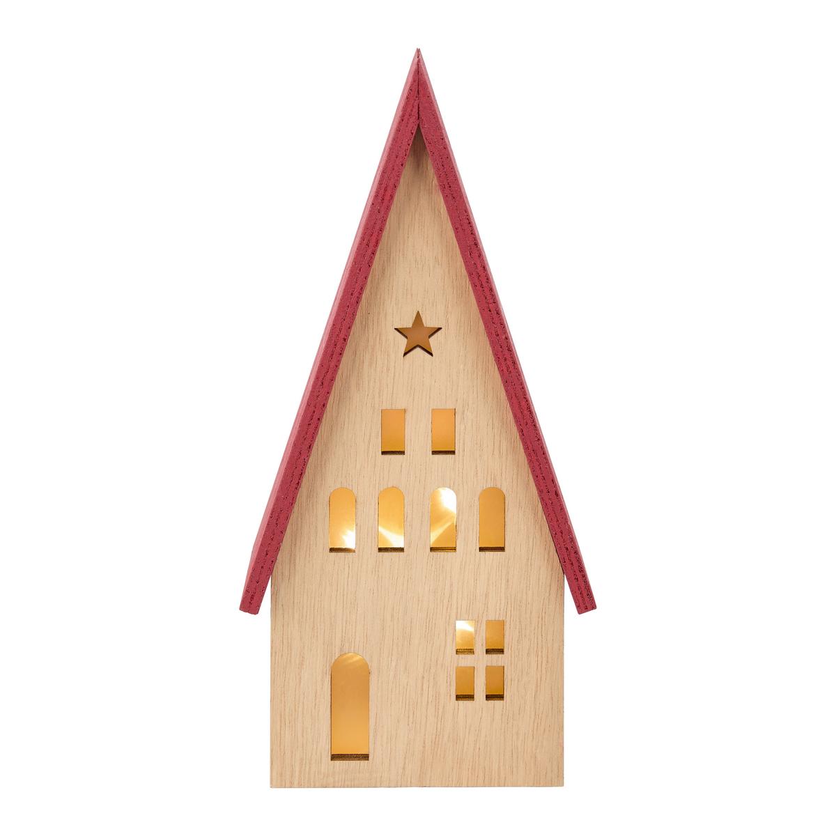 Dekohaus Naturfarben/rot - Rot/Naturfarben, Konventionell, Holzwerkstoff (11,5/23/6cm) - Mömax
