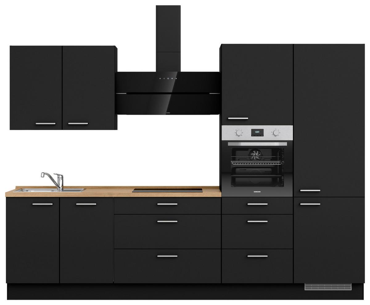 Küchenblock Touch High m. Geräten Schwarz - Edelstahlfarben/Eichefarben, MODERN, Holzwerkstoff/Metall (300cm) - Nobilia