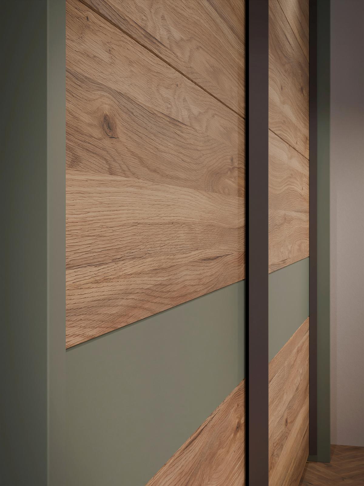 Omara Z Drsnimi Vrati Whenua, Barva Hrasta, Zelena - barve hrasta/žajbljevo zelena, Moderno, kovina/leseni material (220/210,5/62cm) - Mömax