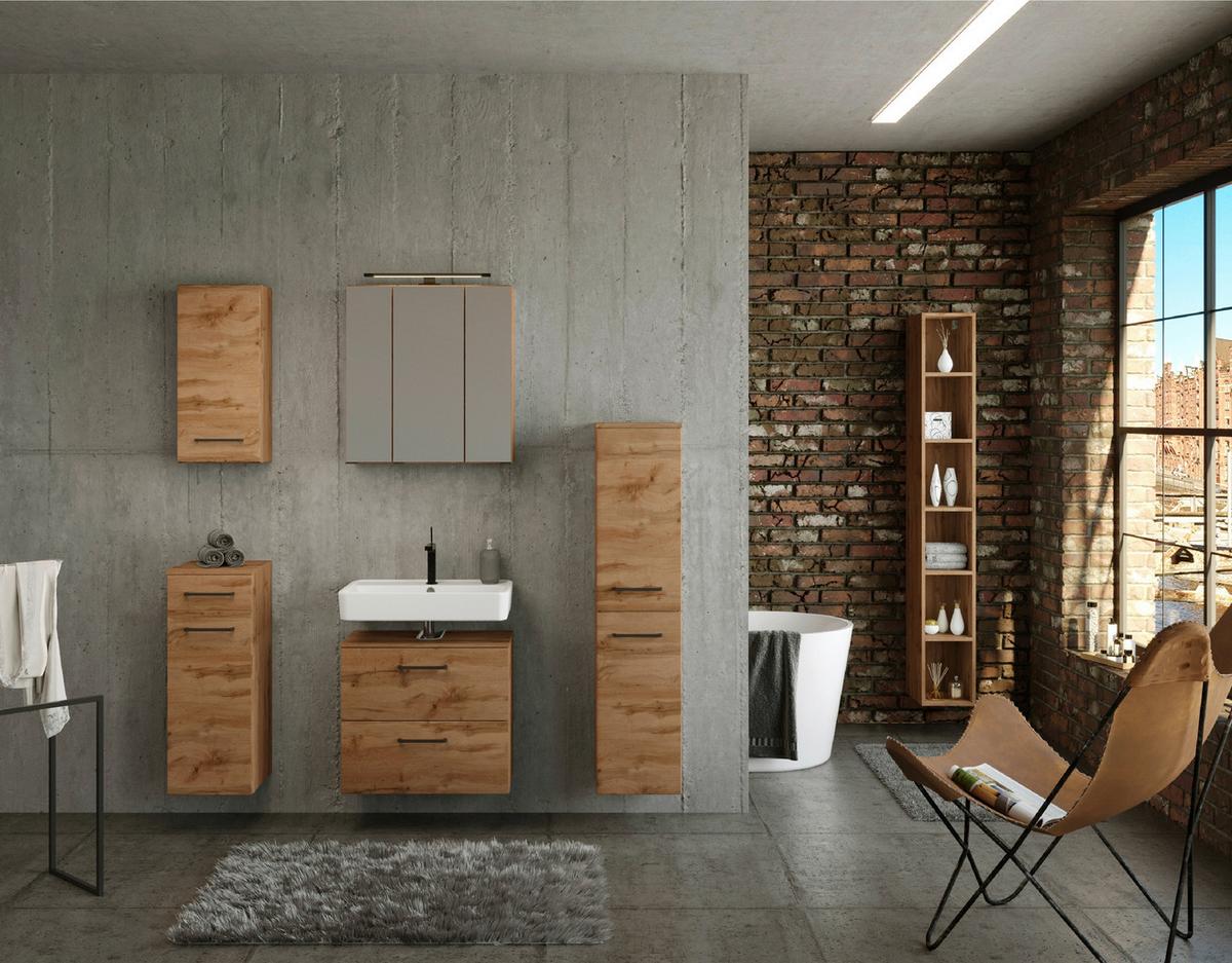 Waschbeckenunterschrank Manchester ca. 60x59 cm Eiche - Eichefarben/Schwarz, MODERN, Holzwerkstoff/Metall (60/59/35cm) - Held