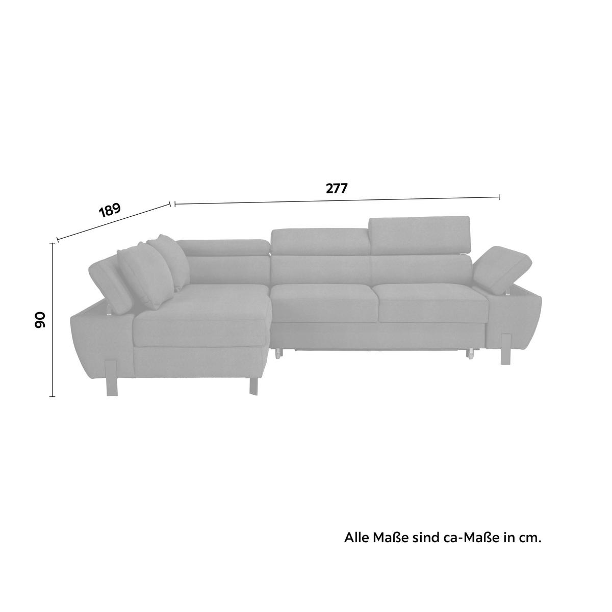 Wohnlandschaft Molina Mini in Grün - Hellgrau/Schwarz, MODERN, Textil/Metall (189/277cm) - Mömax