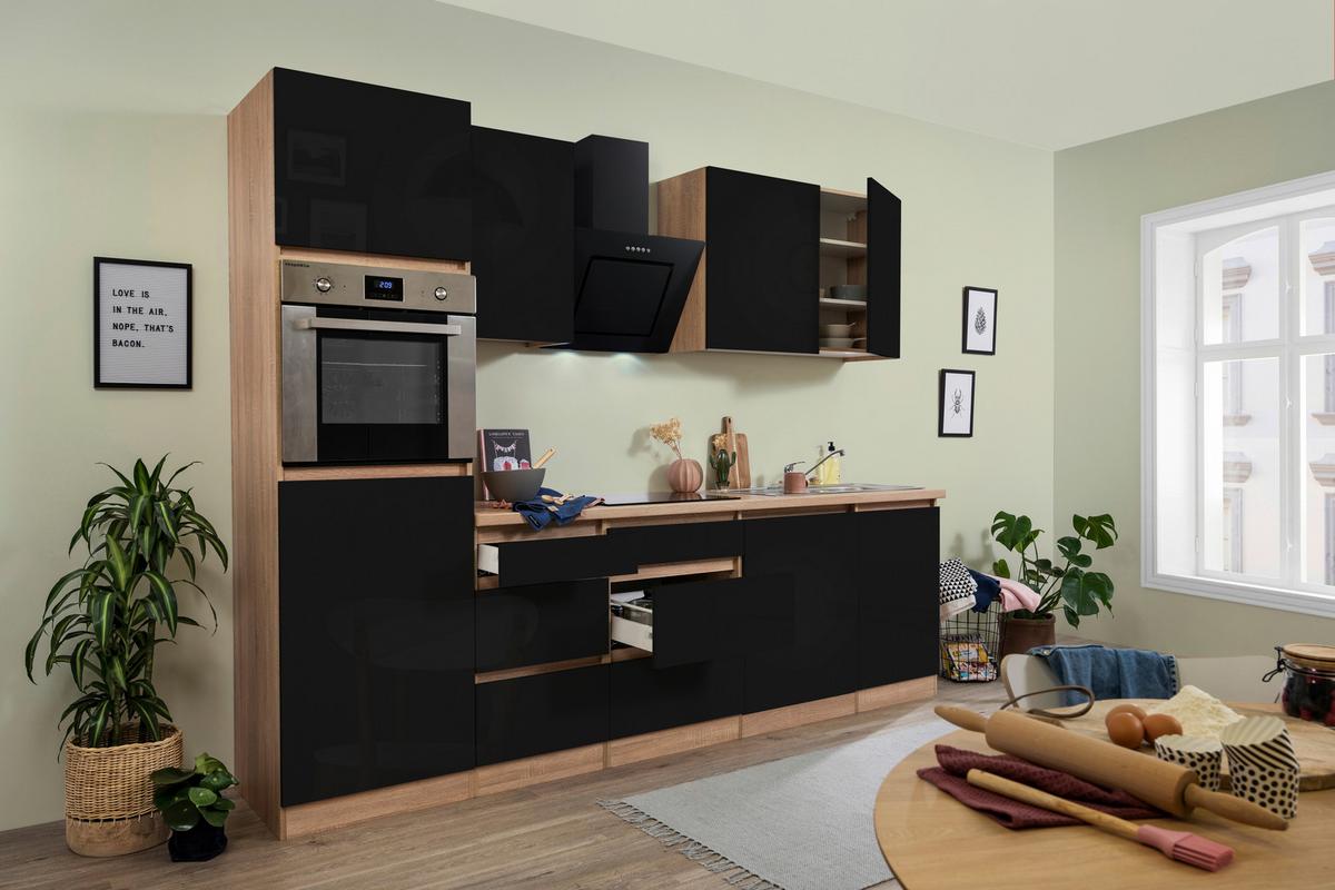 Küchenblock Premium Grau/Eiche B: ca. 280 cm - Eichefarben/Schwarz, MODERN, Holzwerkstoff (280cm) - Respekta