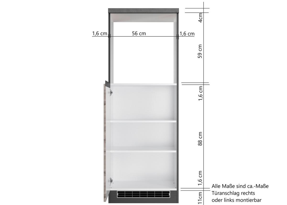 Herdumbauschrank Turin ca. 60x166 cm Grau/Eiche - Eiche Wotan/Grau, Design, Holzwerkstoff (60/166/60cm) - Held