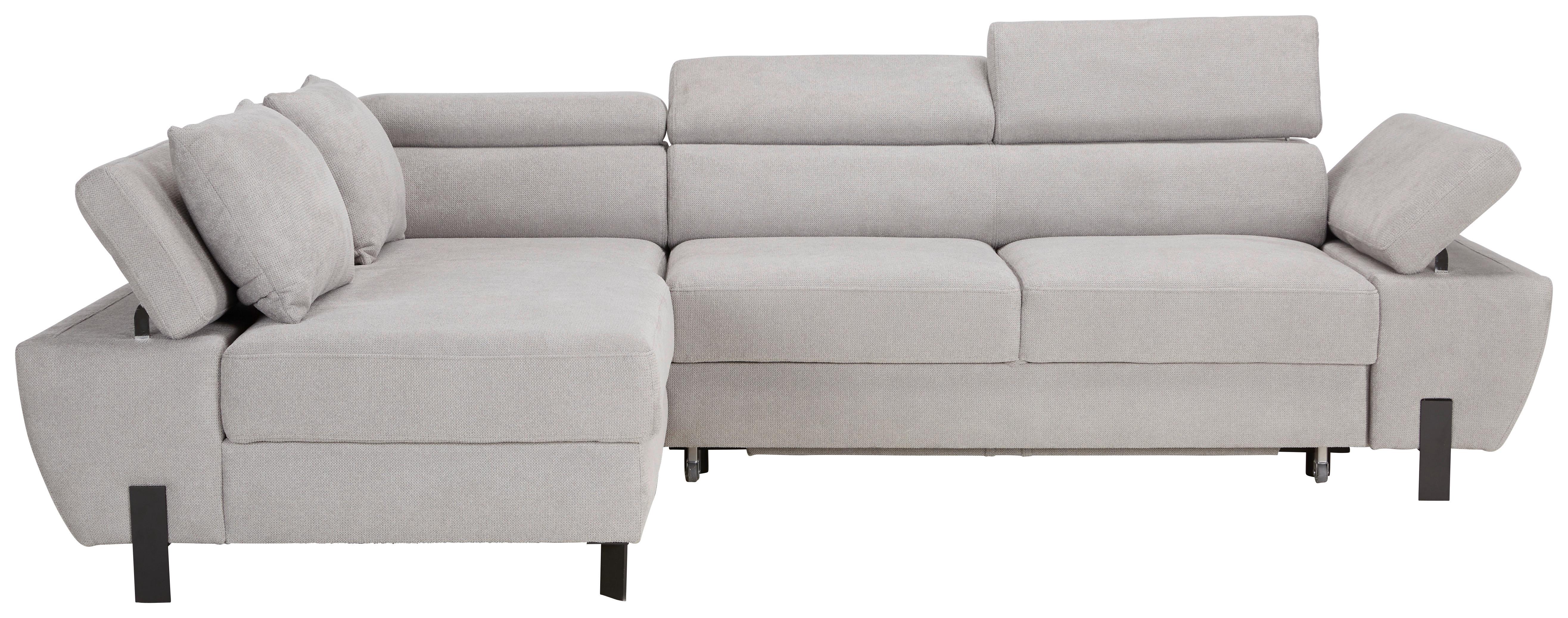 Ecksofa in Hellgrau mit Schlaffunktion - Hellgrau/Schwarz, Modern, Textil/Metall (189cm) - Modern Living