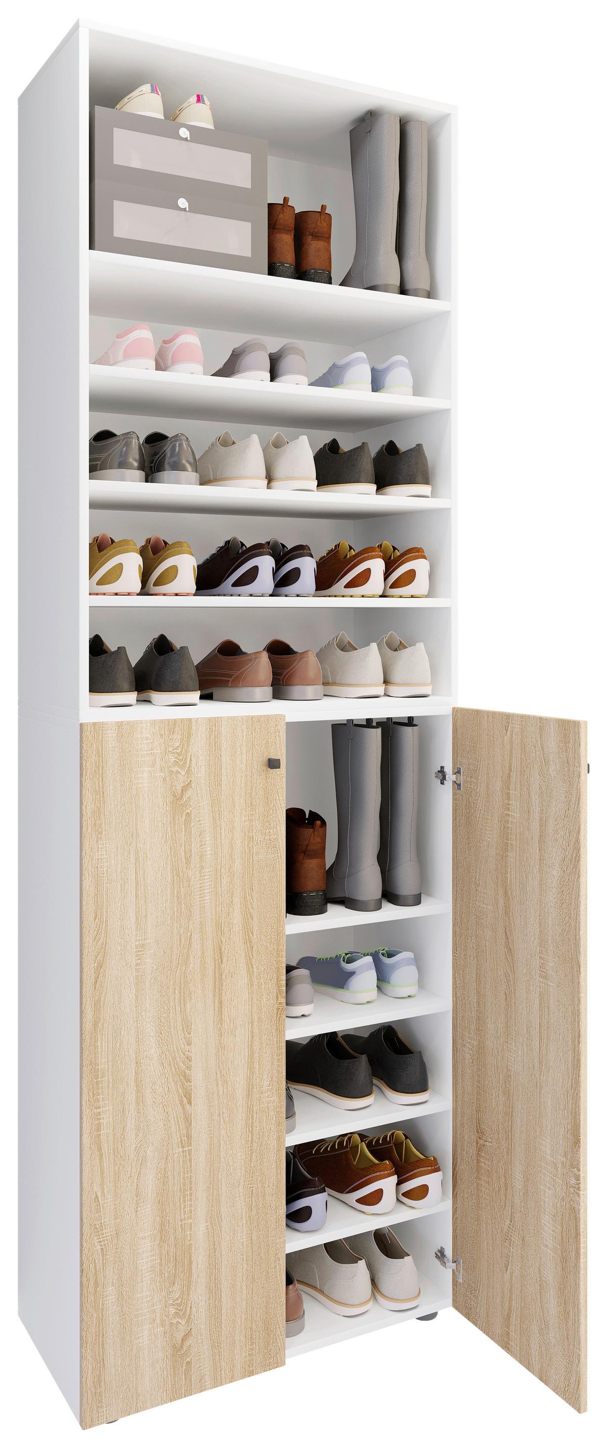 Schuhschrank LONA Weiß/ Sonoma Eiche ca.70x220x40cm - Silberfarben/Schwarz, Design, Holzwerkstoff/Kunststoff (70/220/40cm) - MID.YOU
