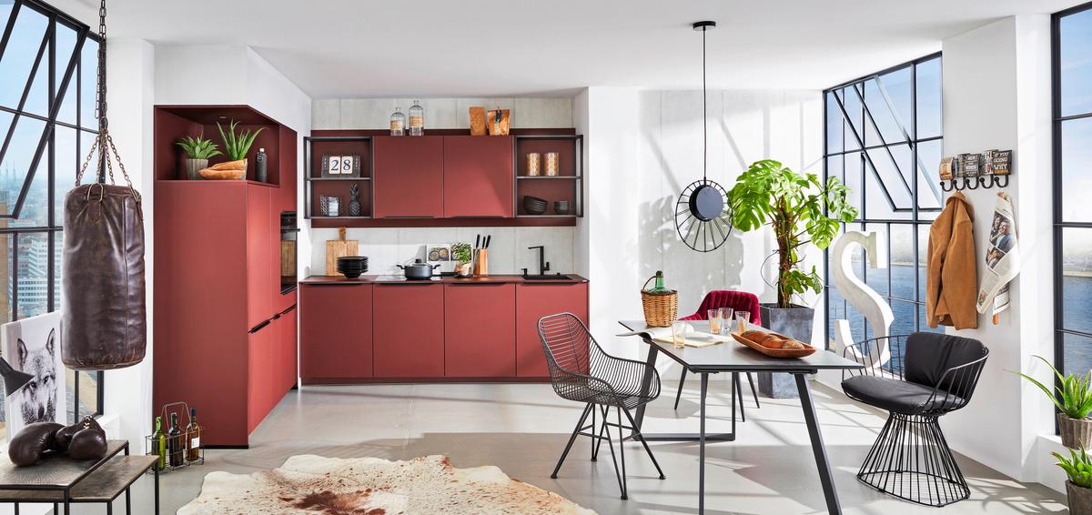 Kuhinja Easytouch - boje hrđe/boje škriljevca, Moderno, staklo/drvni materijal (153/243cm) - Nobilia