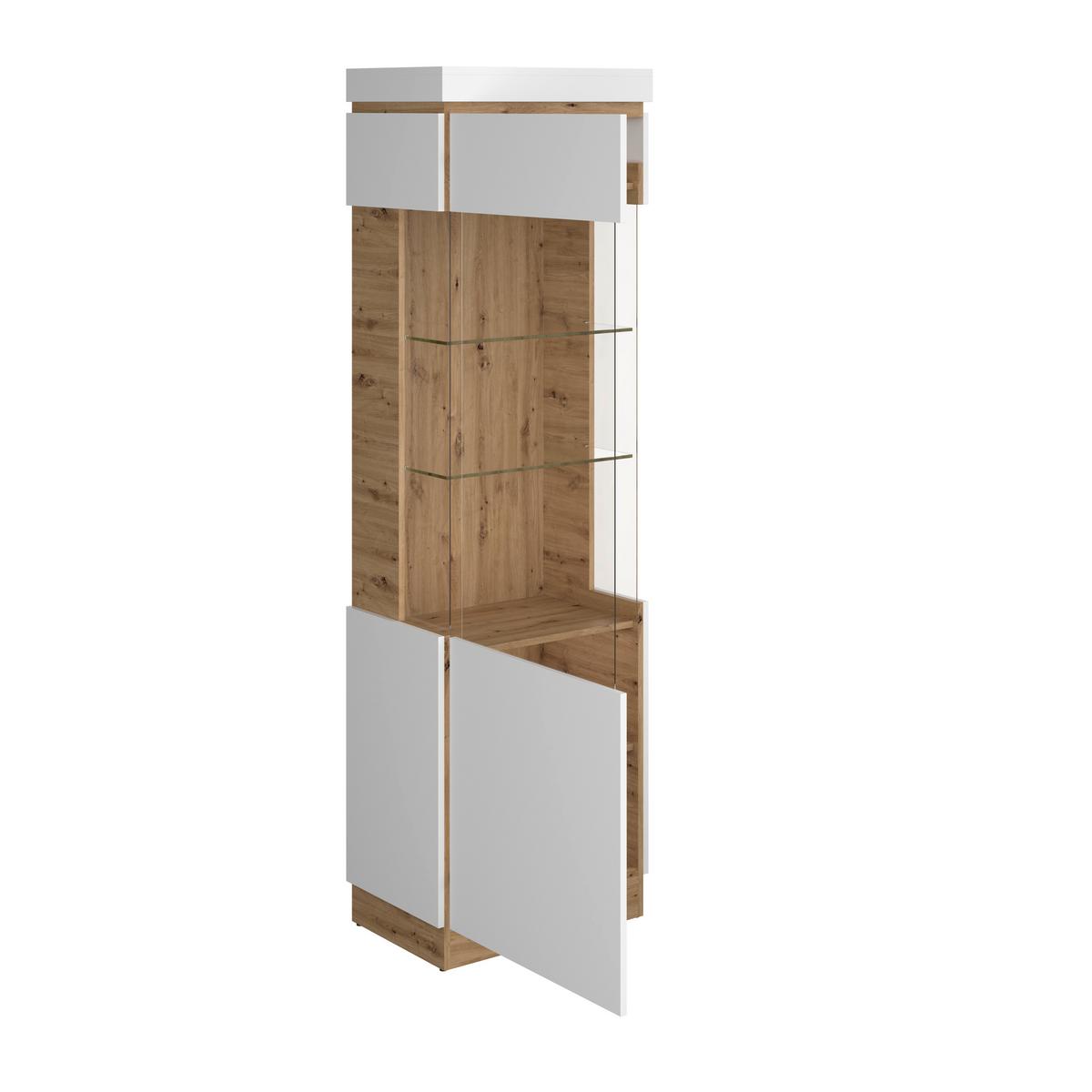 Vitrină CALABRIA - alb/culoare lemn stejar, Trend, sticlă/material pe bază de lemn (60,1/200,5/40cm) - Modern Living