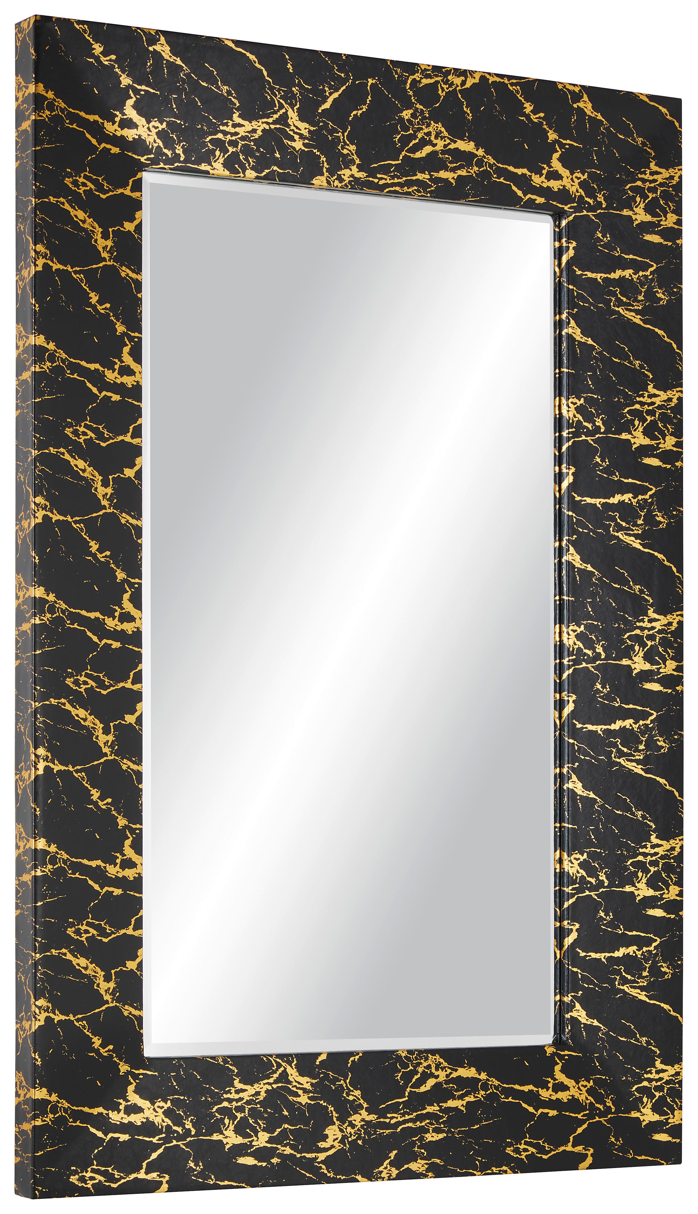Stensko Ogledalo Glamour - črna/zlata, Moderno, steklo/leseni material (80/120/5cm) - Modern Living