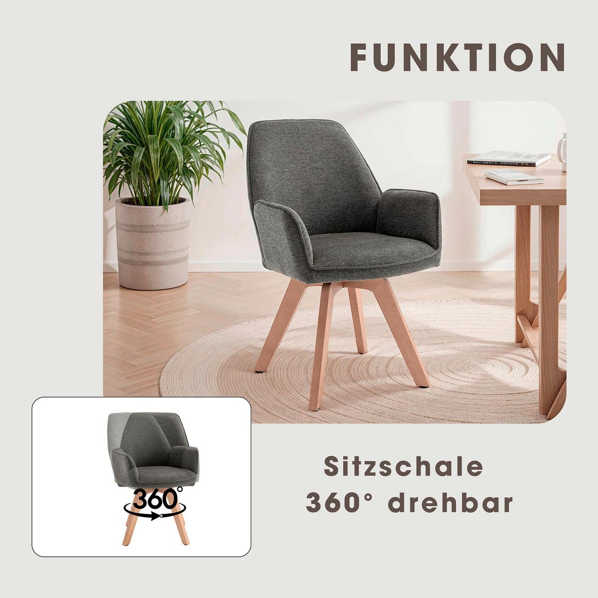 STUHL-SET TONY - Anthrazit/Buchefarben, MODERN, Holz/Textil (57/89/61cm) - MID.YOU
