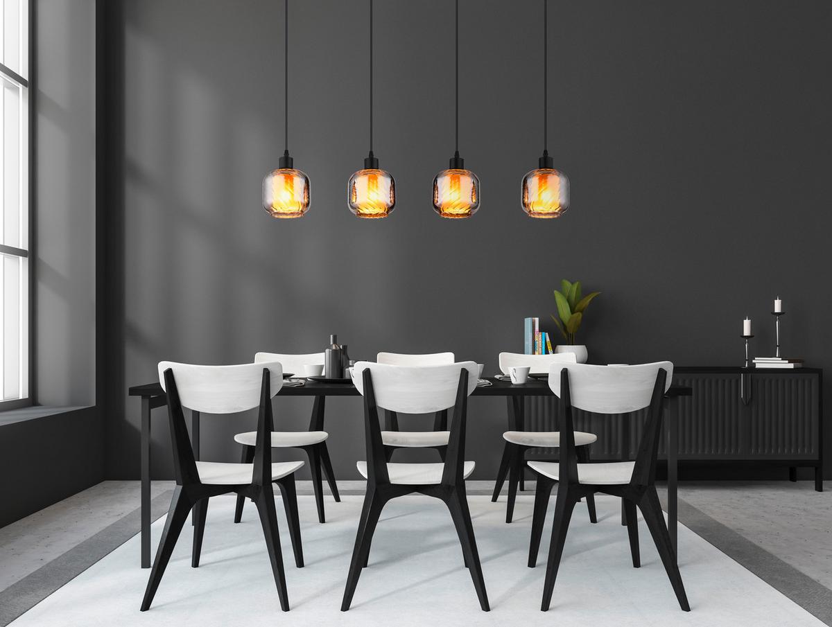 HÄNGELEUCHTE 15754-4H XIA - Klar/Schwarz, Design, Glas/Kunststoff (89/14/120cm) - Globo