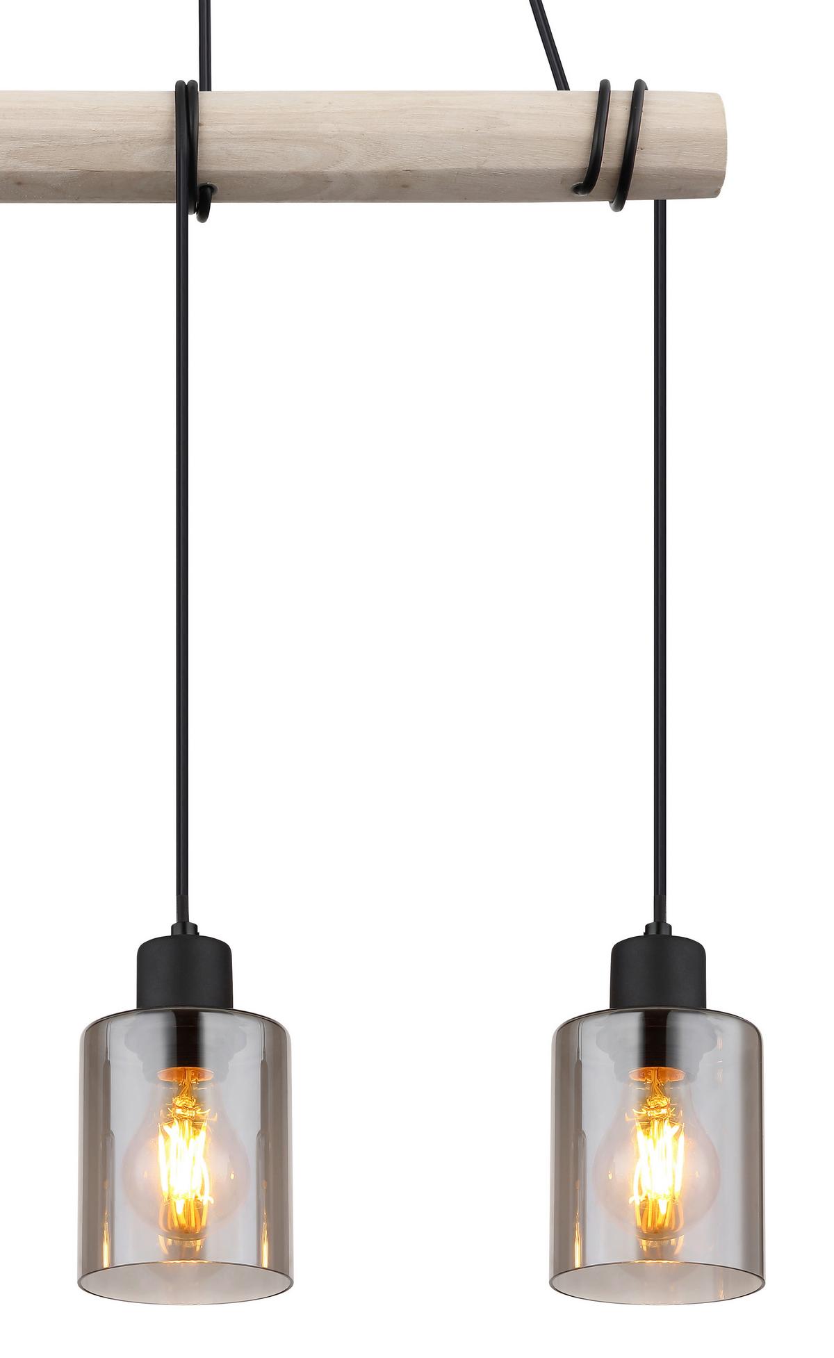 Hängeleuchte Hadera max. 40 Watt - Schwarz/Naturfarben, Natur, Glas/Holz (50/10/140cm) - Globo