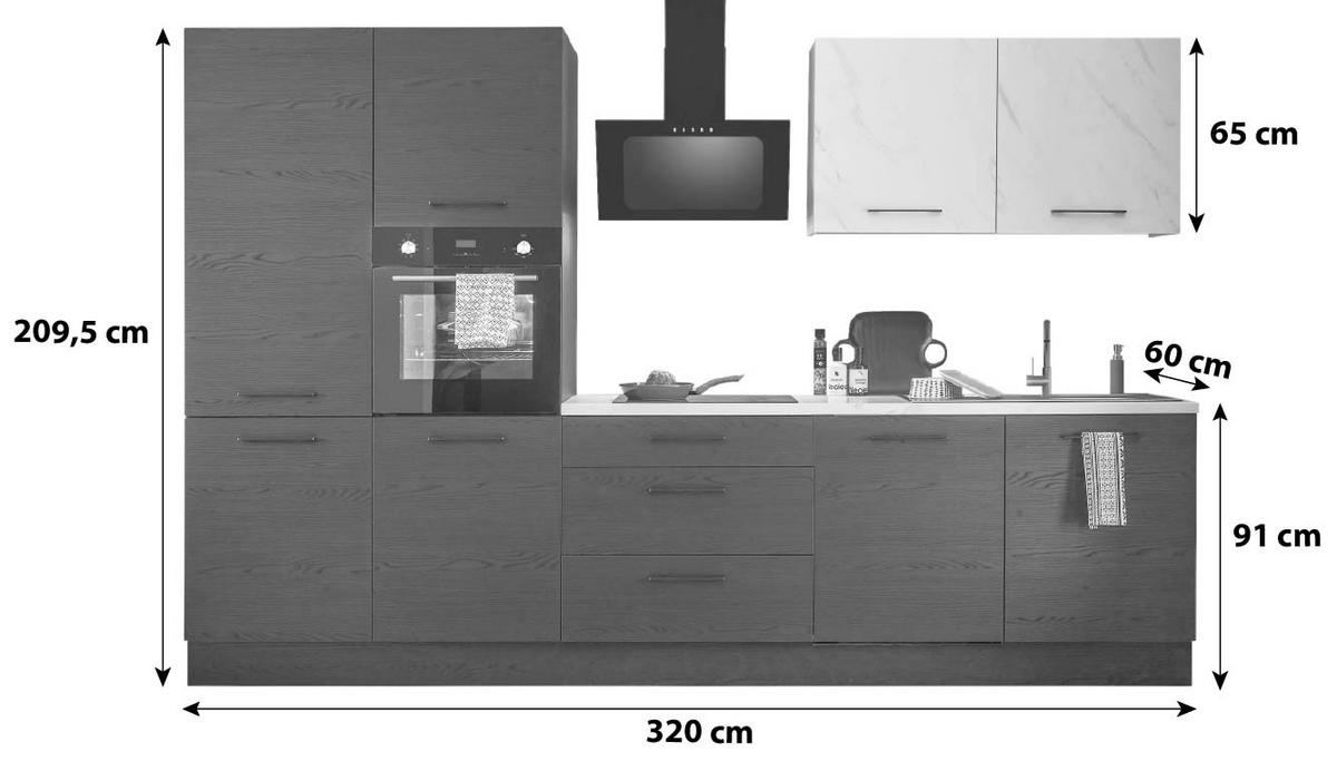 Küchenblock New York mit Geräten ca.320cm Graphitfarben - Graphitfarben/Schwarz, Design, Holzwerkstoff/Metall (320cm) - P & B