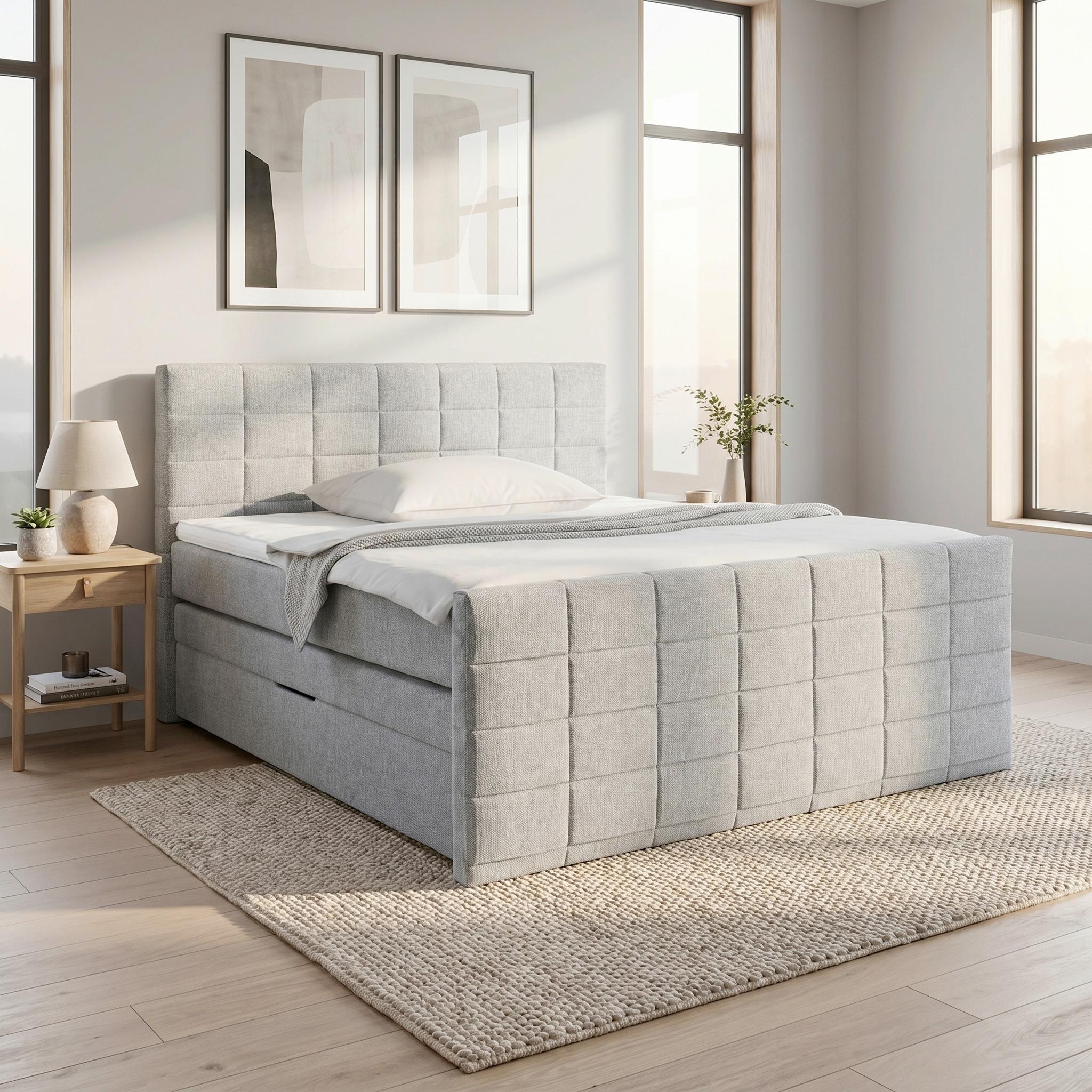 Boxspringbett Damon in Grau ca. 180x200cm - Schwarz/Grau, KONVENTIONELL, Kunststoff/Textil (180/200cm) - Based
