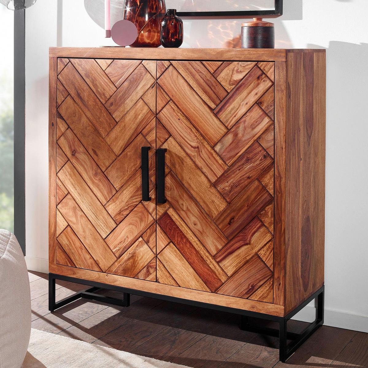 Komoda Wohnling, Pravi Les - črna/barve indijskega rožnega lesa, Design, kovina/les (100/105/40cm) - MID.YOU