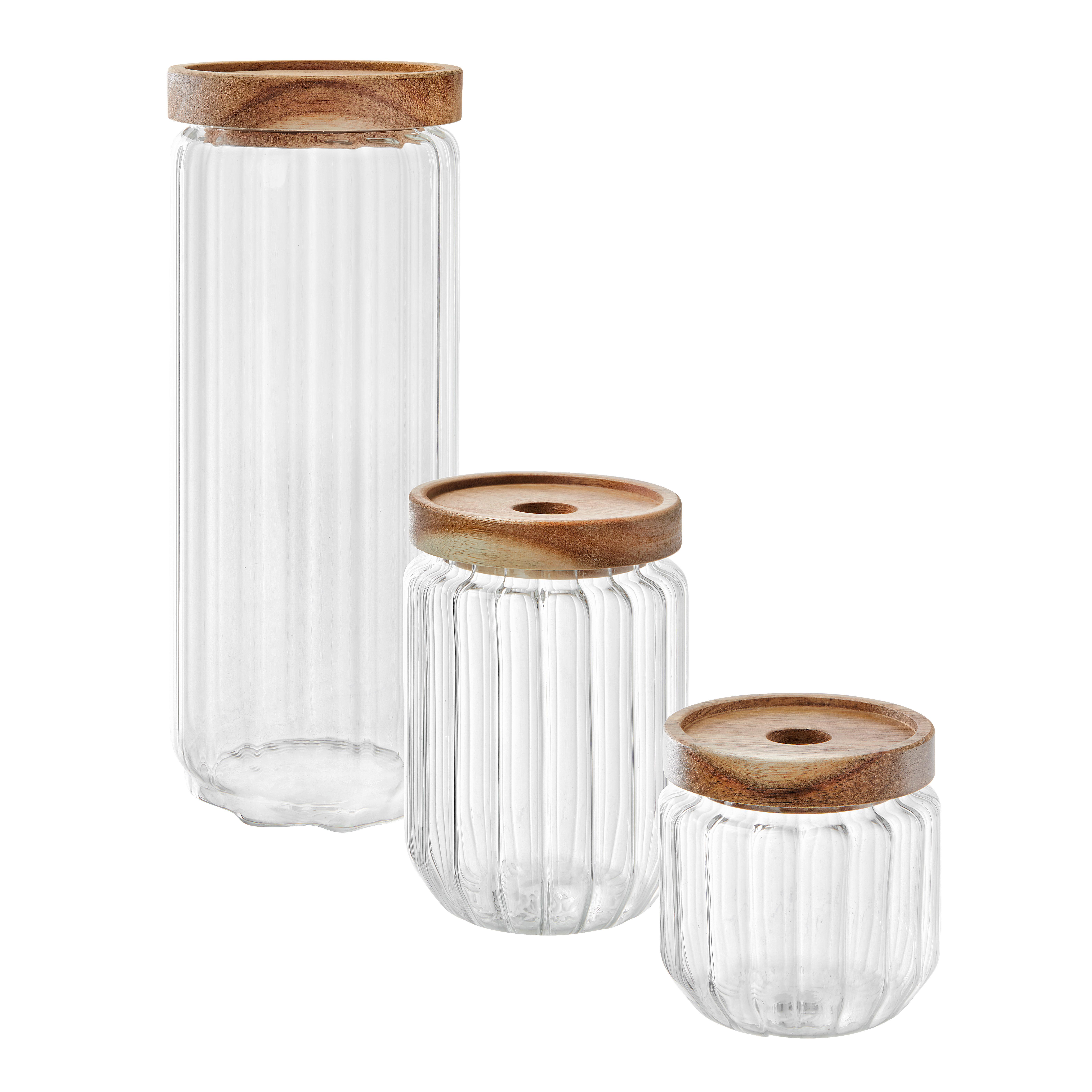 Tárolóüvegszett Juna - akáciaszínű/átlátszó, Modern, Üveg/fa (27/22/9,5cm) - Zandiara