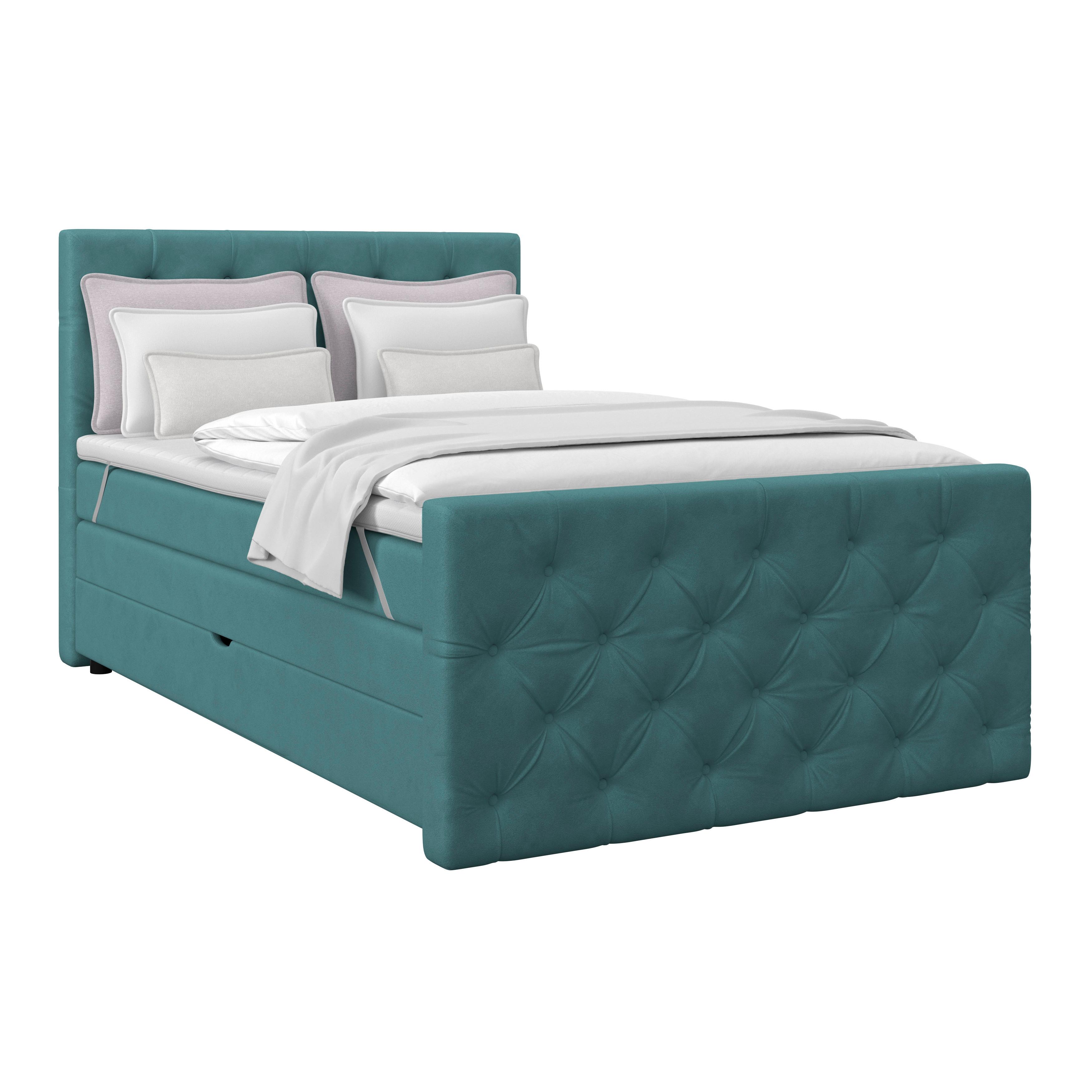 PAT BOXSPRING ELIO - petrol/bej, Romantik / Landhaus, textil (140/200cm) - Modern Living