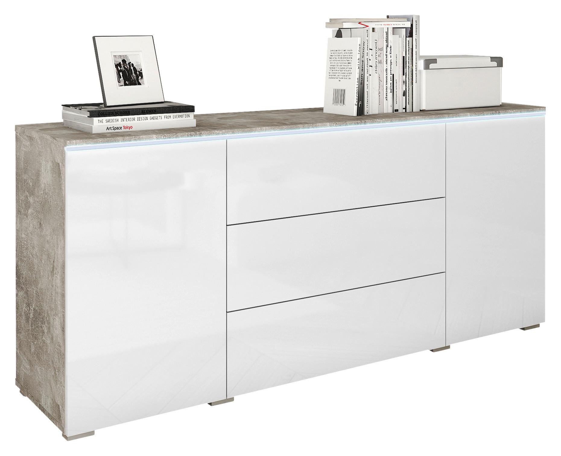 Sideboard Vera Betonoptik/weiss - Weiss Hochglanz/Grau, Lifestyle, Holzwerkstoff/Kunststoff (150/67,9/39,5cm) - P & B