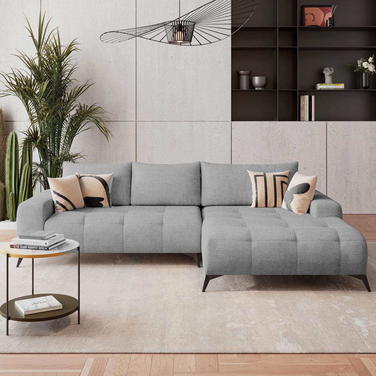 Kutna Garnitura Mauro - siva/crna, Trend, tekstil/metal (290/175cm) - Luca Bessoni