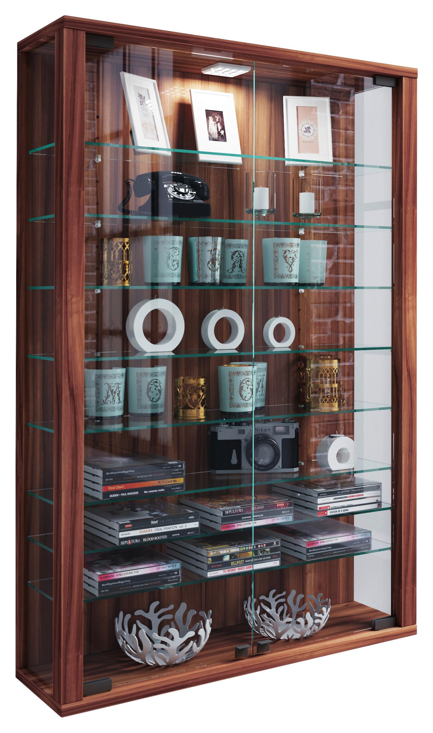 Vitrine Vitrosa Mini Led - Nussbaumfarben/Schwarz, Design, Glas/Holzwerkstoff (59/91/18cm) - MID.YOU