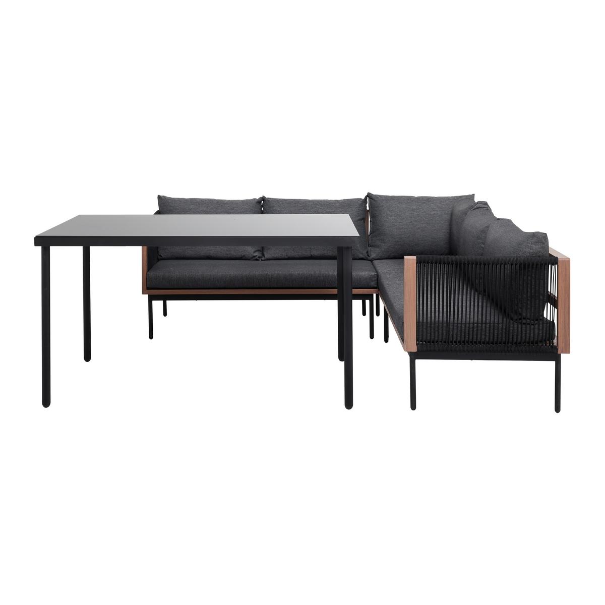 Dining-Loungeset Bella Outdoorgewebe - Dunkelgrau/Schwarz, Modern, Glas/Kunststoff (203/66/77cm) - Bessagi Garden
