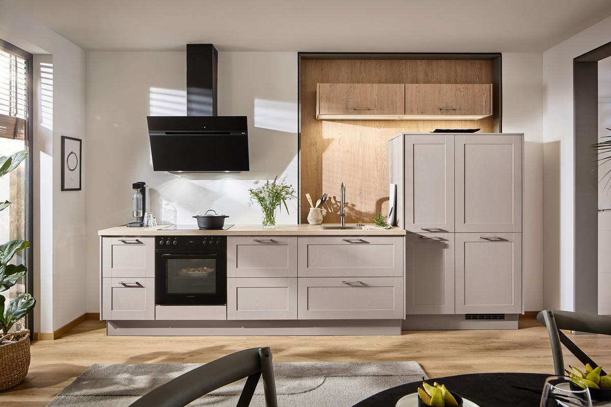 Küchenblock PN500 o. Geräte Eiche/Terracotta - Edelstahlfarben/Eichefarben, ROMANTIK / LANDHAUS, Holzwerkstoff/Metall (366,4cm) - Pino